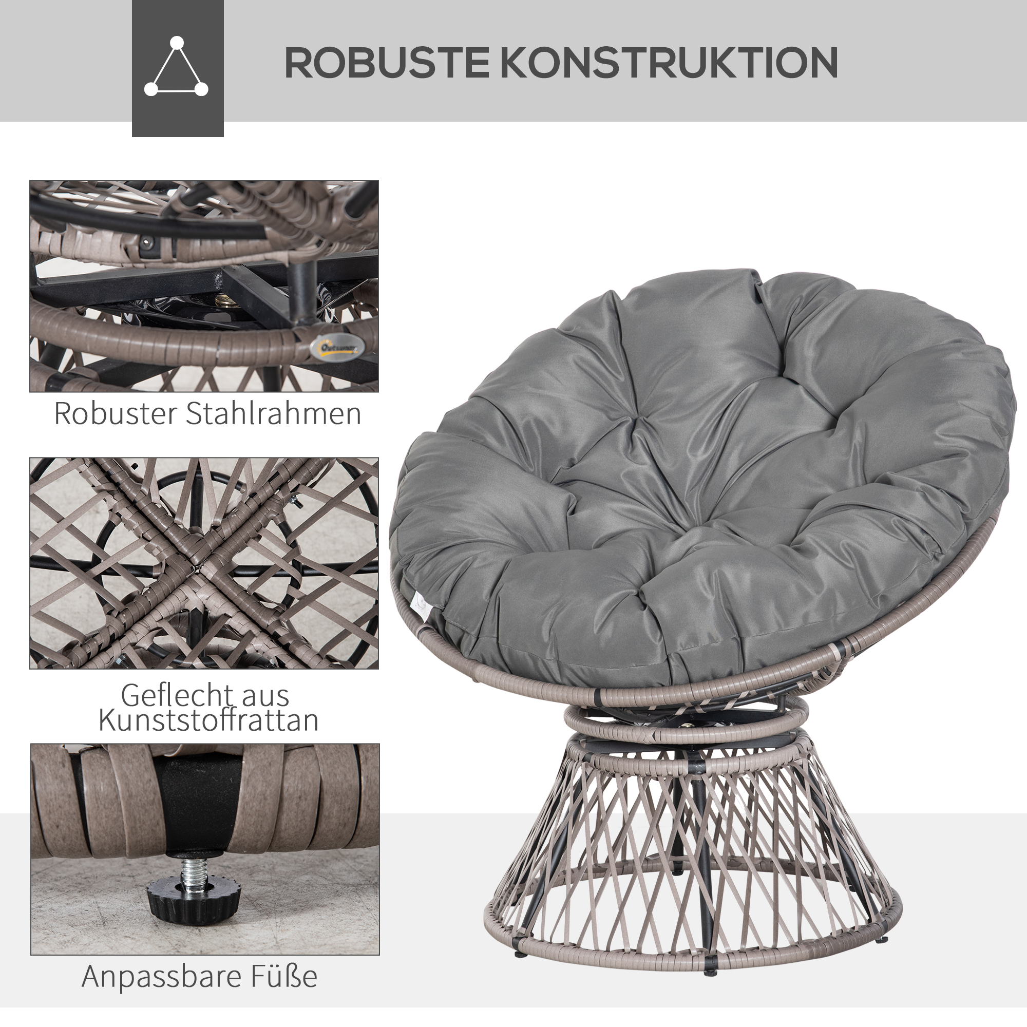 Fauteuil papasan pivotant 360°, rotin pl