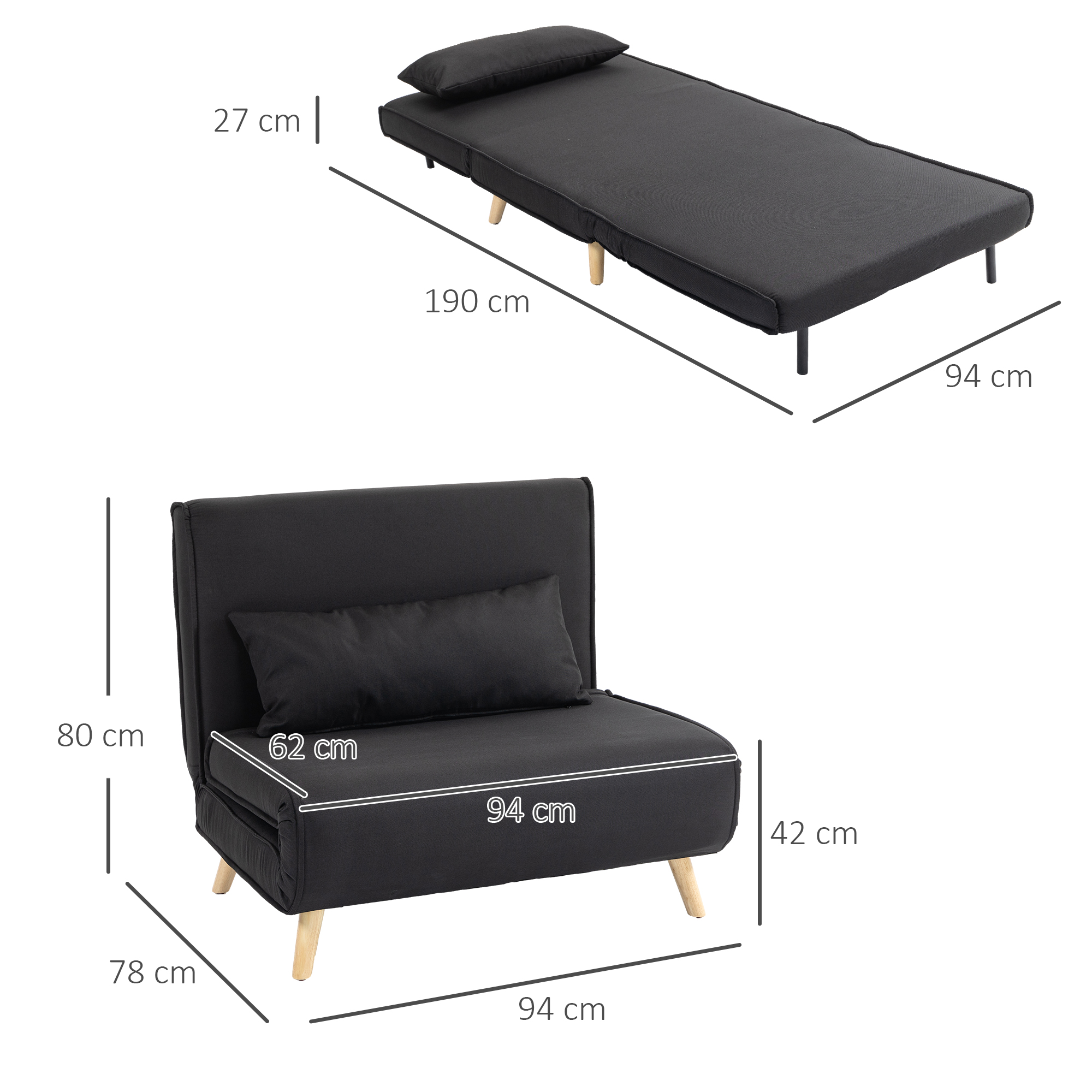 Dimensions du fauteuil convertible