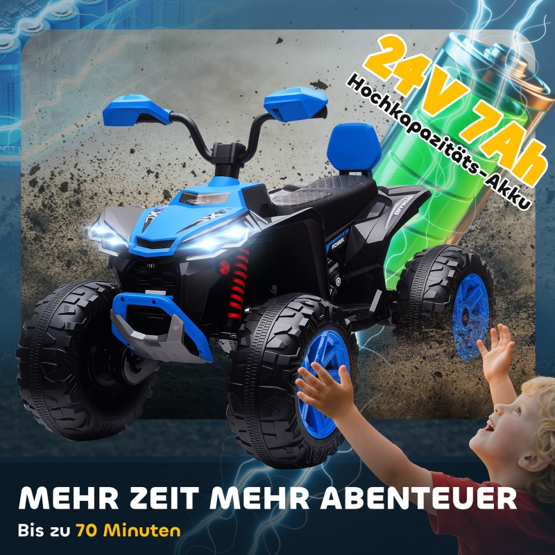 Quad électrique bleu‑noir vue générale