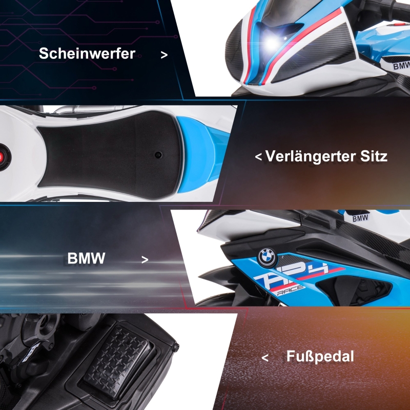 Moto électrique BMW bleu‑blanc vue générale