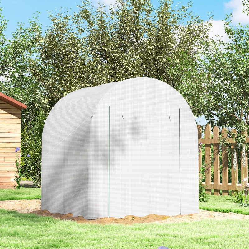 Bâche double‑couche, bord débord 10 cm enterrable, kit ancrage inclus