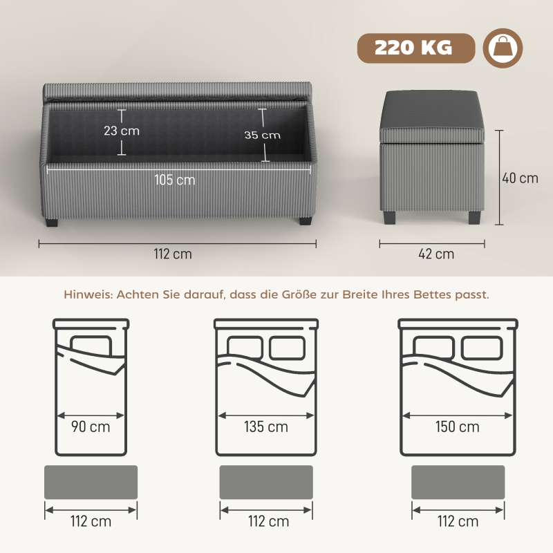 Dimensions du banc avec rangement
