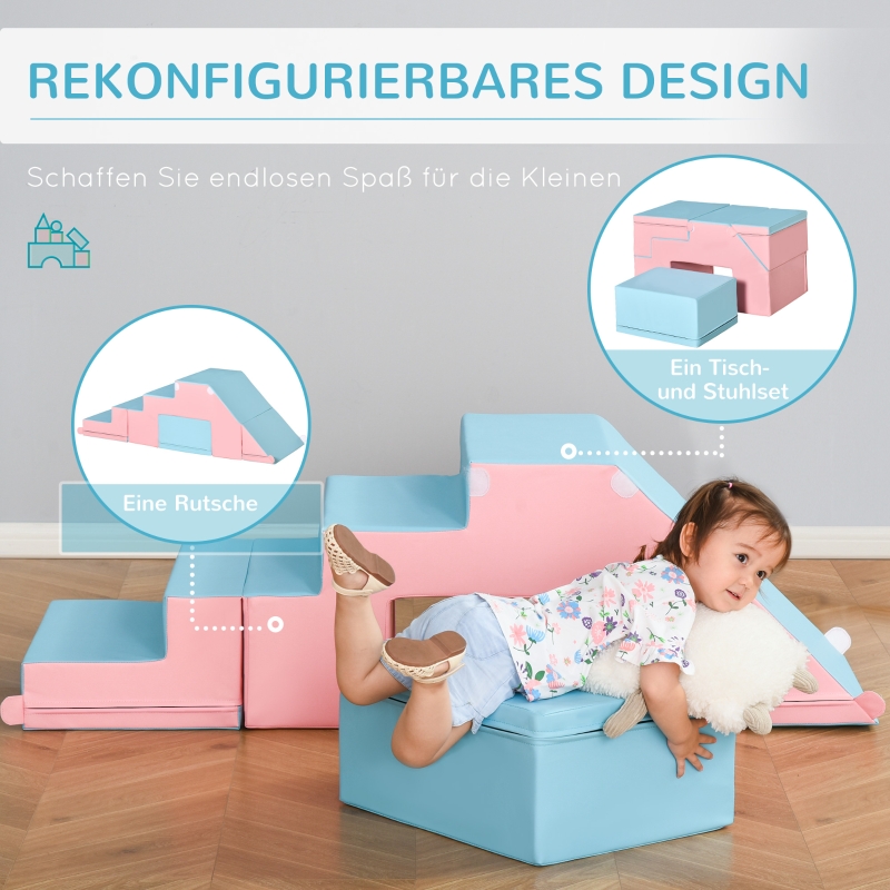 Set blocs mousse rose‑bleu configuration rampe‑tunnel