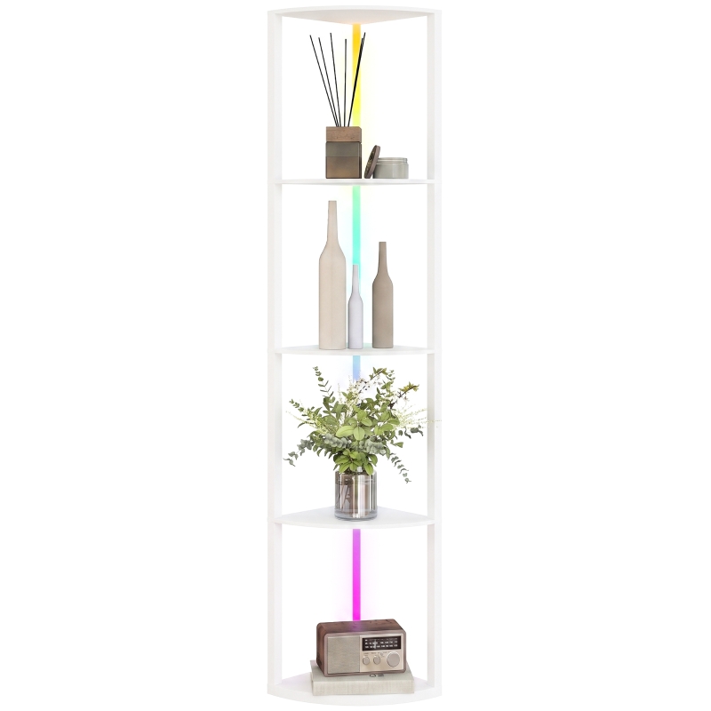 Lampadaire‑étagère d'angle RGB ambiance salon