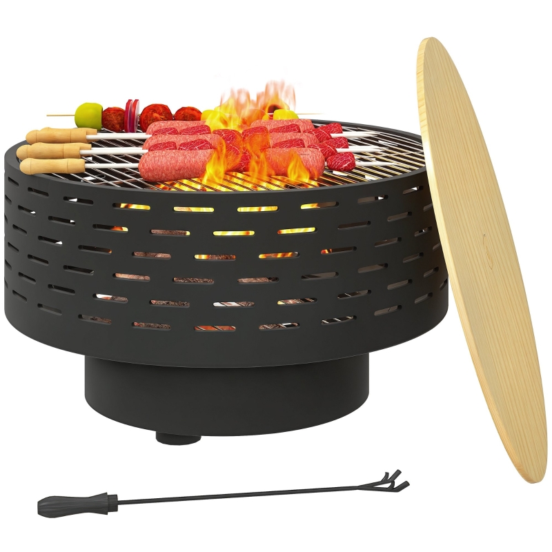 Grill, couvercle aspect bois et crochet à tisonner