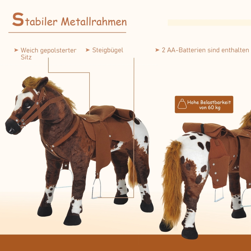 Cheval à bascule peluche marron vue générale