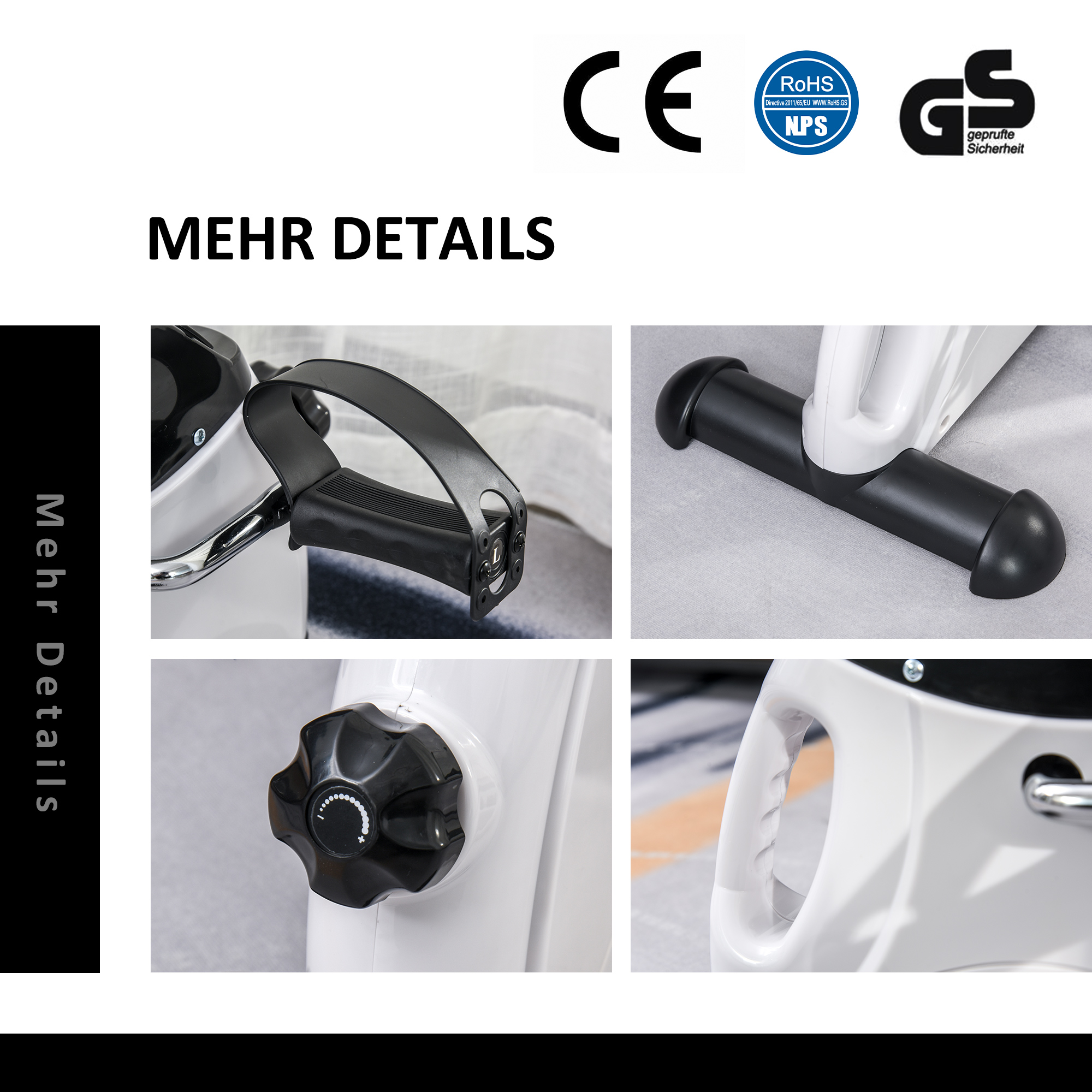 Mini‑vélo d’exercice compact blanc‑noir