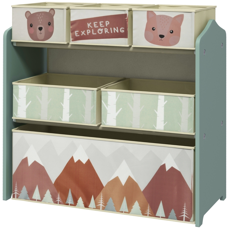 Kinderschrank mit 6 Stoffboxen, niedliches Motiv, 