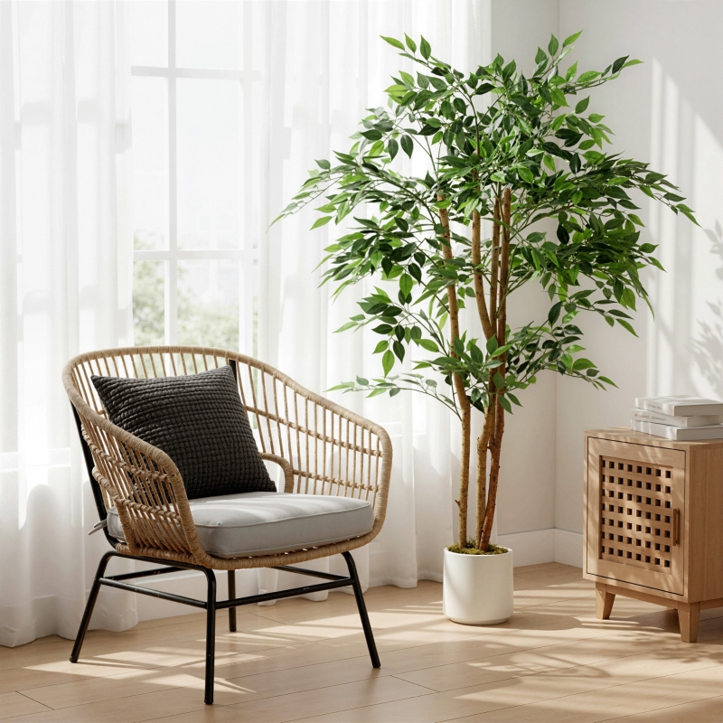 Pot blanc plastique avec base ciment anti‑basculement