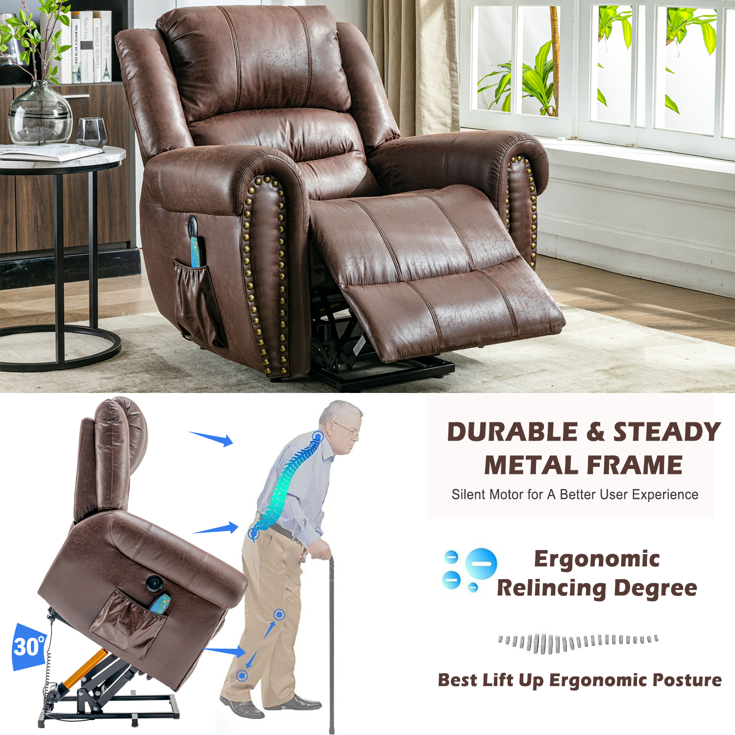 Large Power Lift Recliner Chairs with Massage and Heat for Elderly Big ...