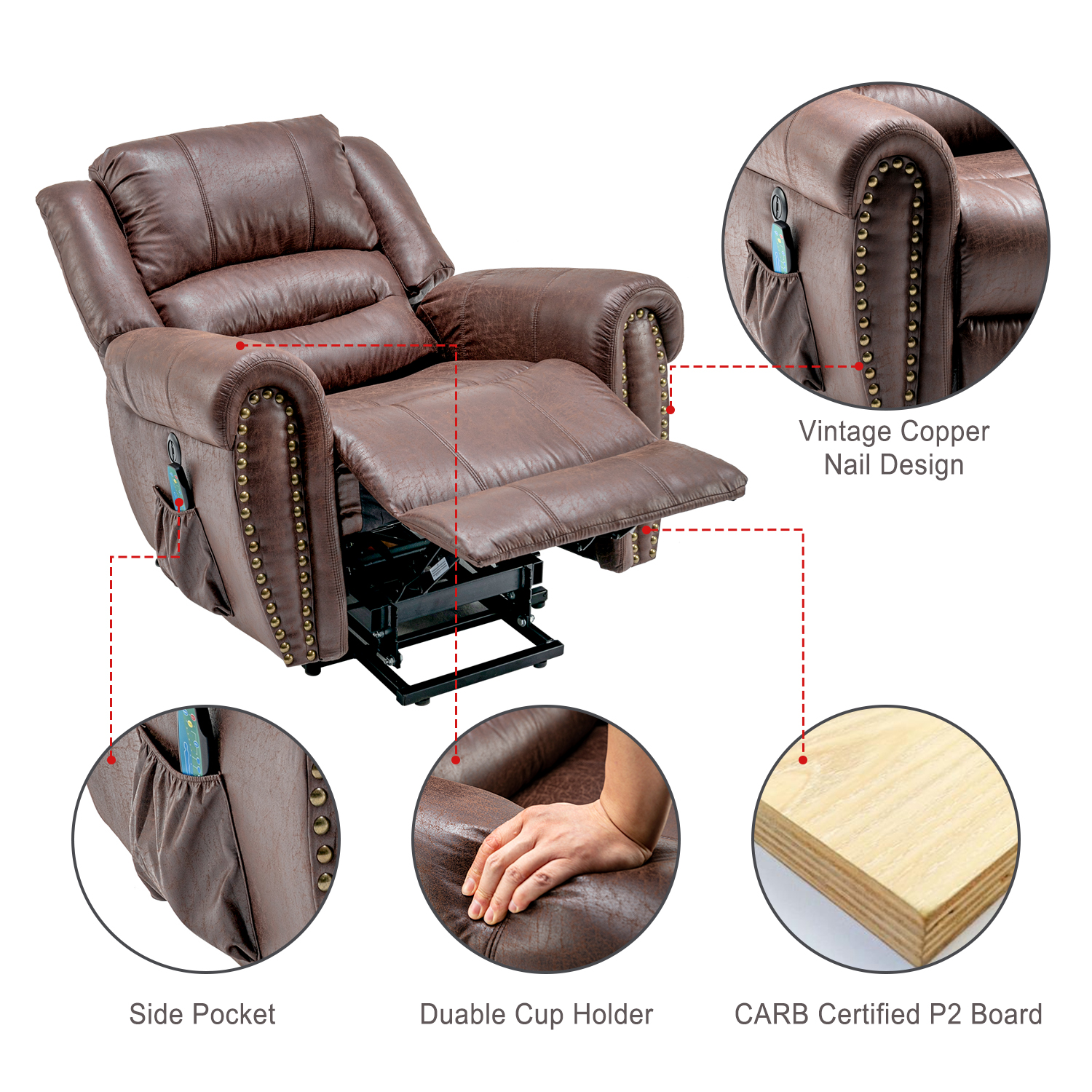 Large Power Lift Recliner Chairs with Massage and Heat for Elderly Big ...