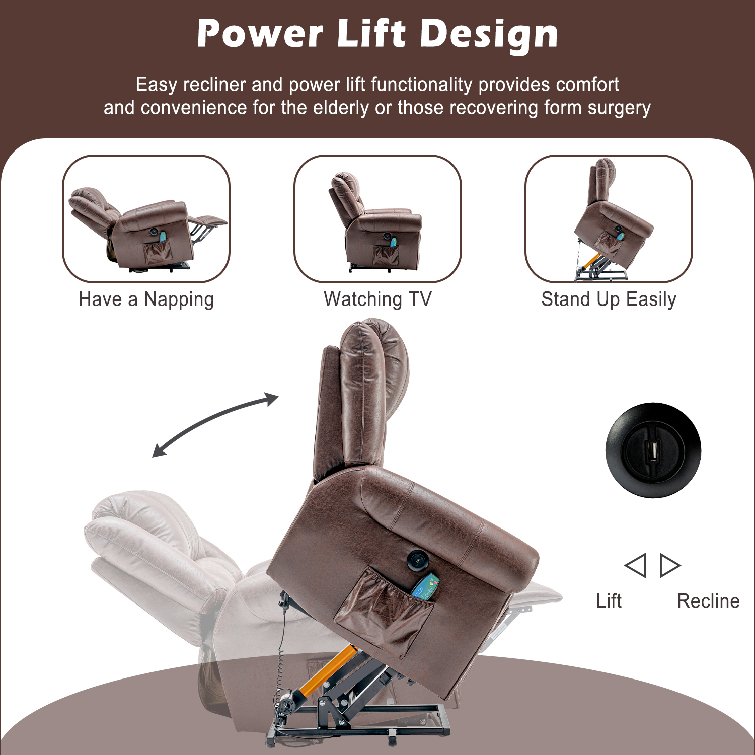 Large Power Lift Recliner Chairs with Massage and Heat for Elderly Big ...