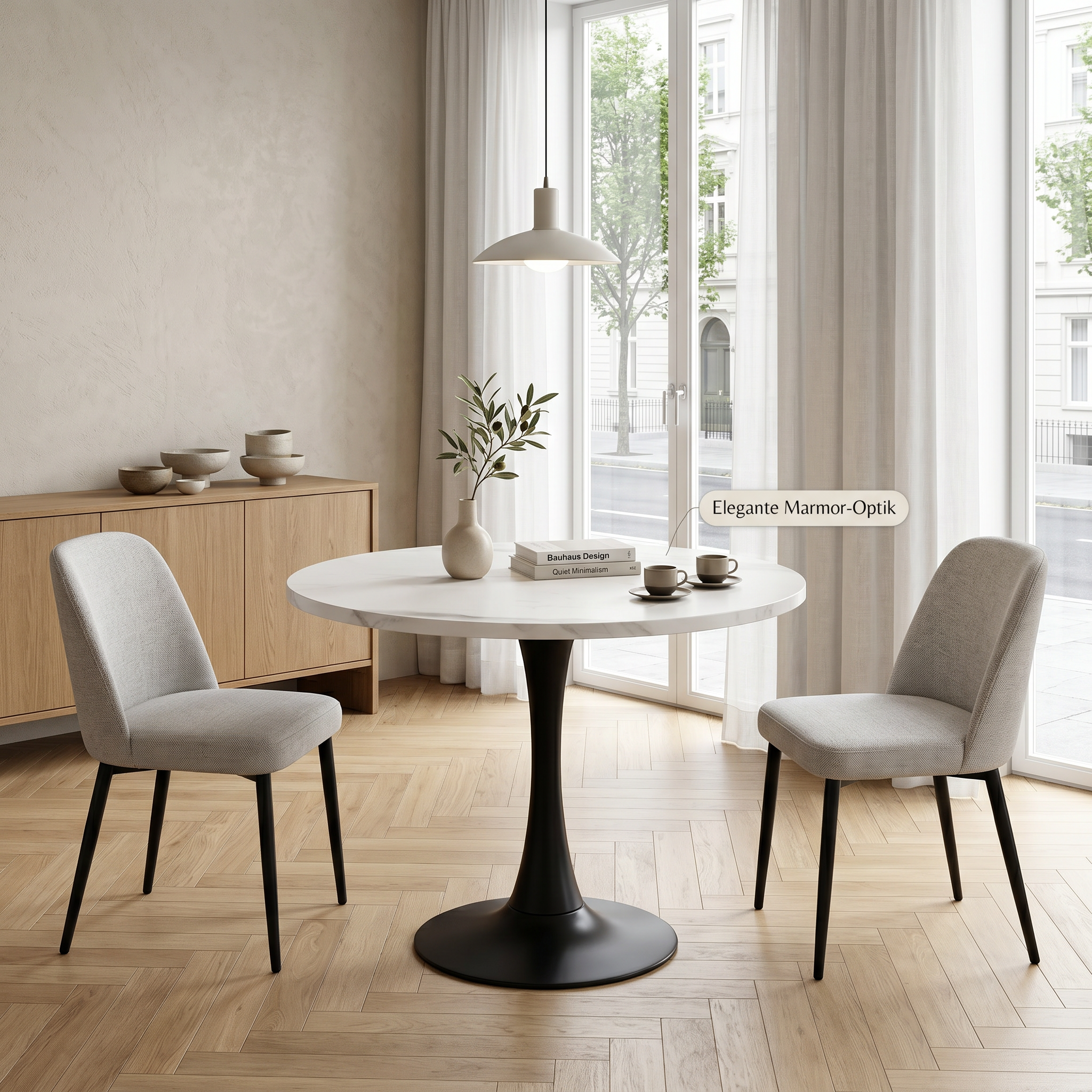 Table à manger, 80 x 80 x 76 cm, métal et bois, noir - vue 1