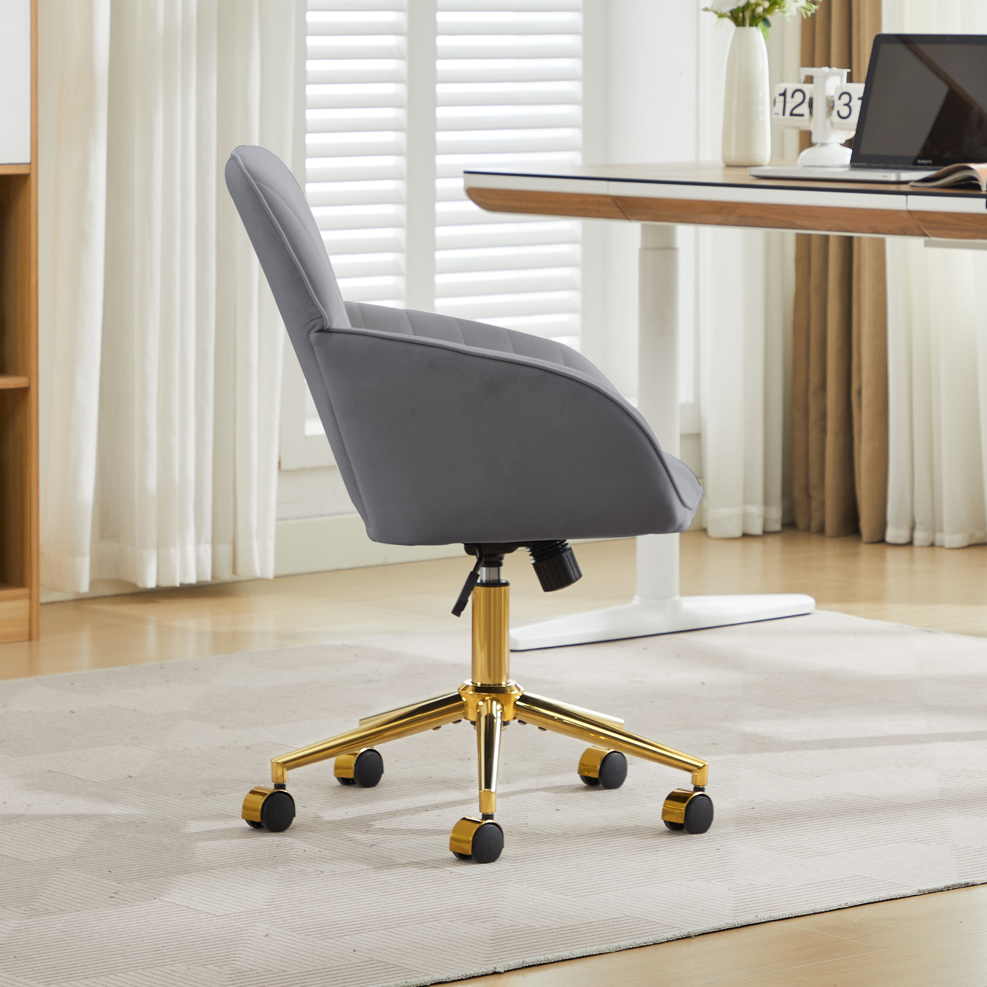 Chaise de bureau, 1 pièce, hauteur réglable, 60 x 60 x 97 cm, velours, gris - vue 2