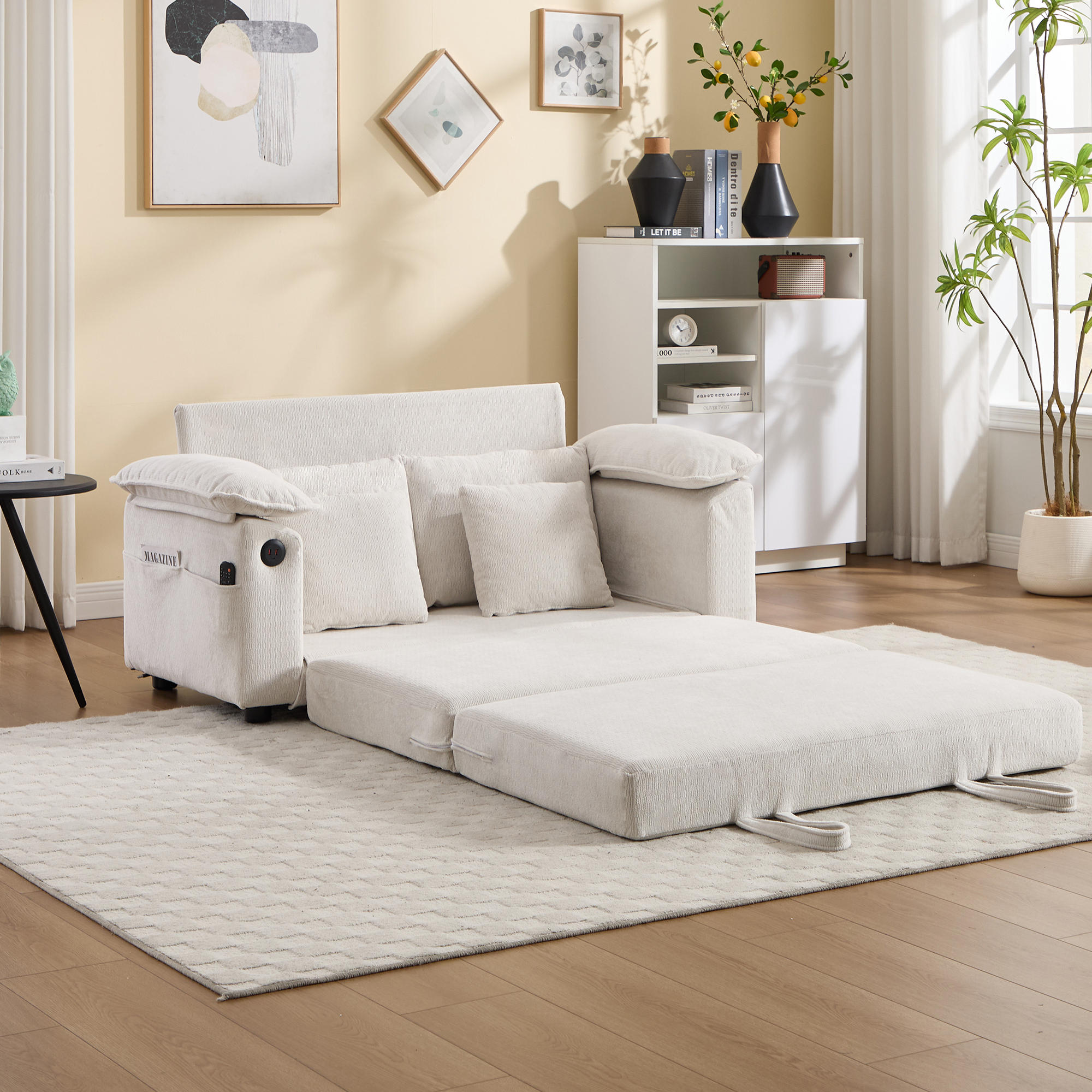 Fauteuil lounge en cuir véritable avec pieds en bois massif, Blanc, 135 x 66 x 80 cm 🪑 - vue principale 1