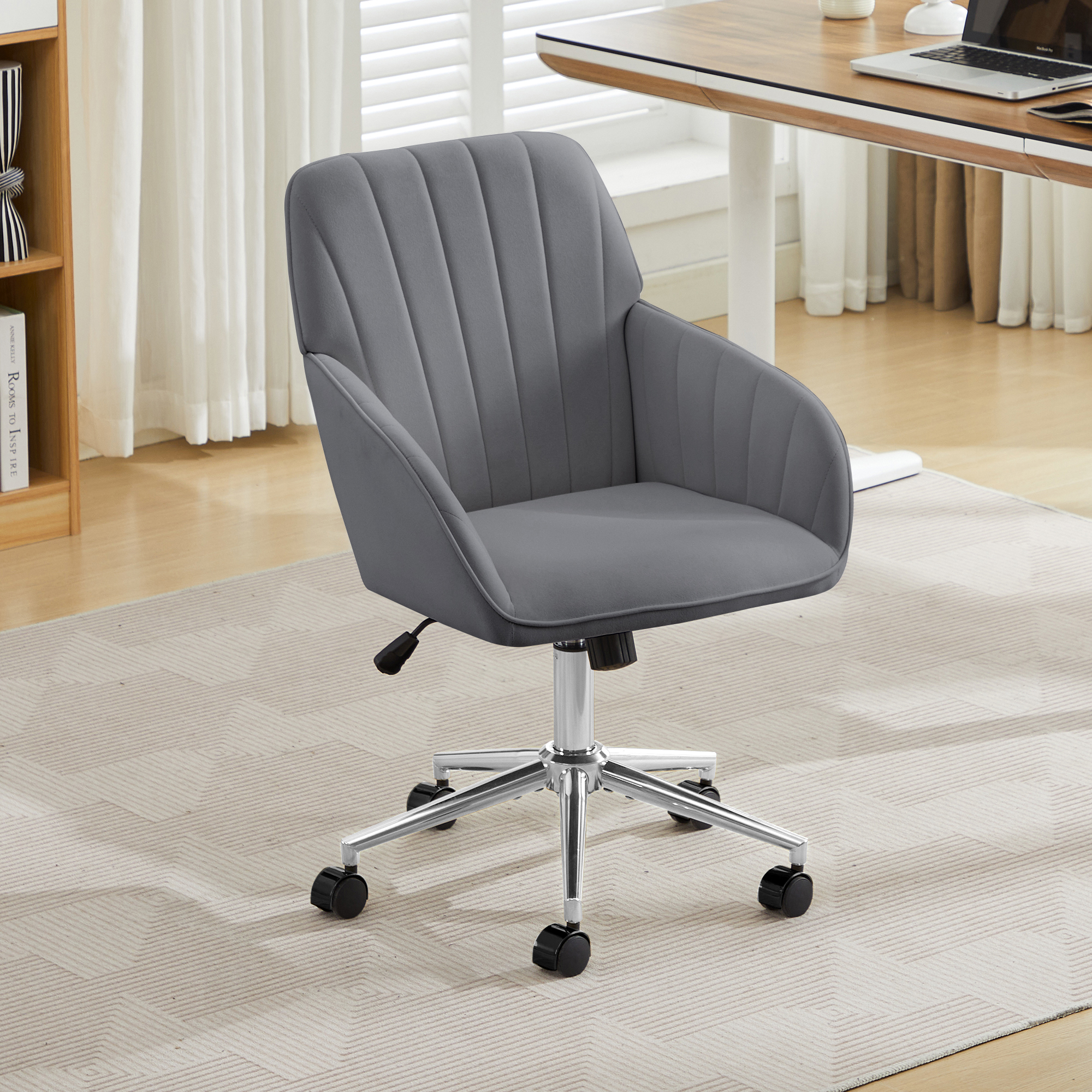 Chaise de bureau, 1 pièce, hauteur réglable, 60 x 60 x 97 cm, velours, gris - vue 2