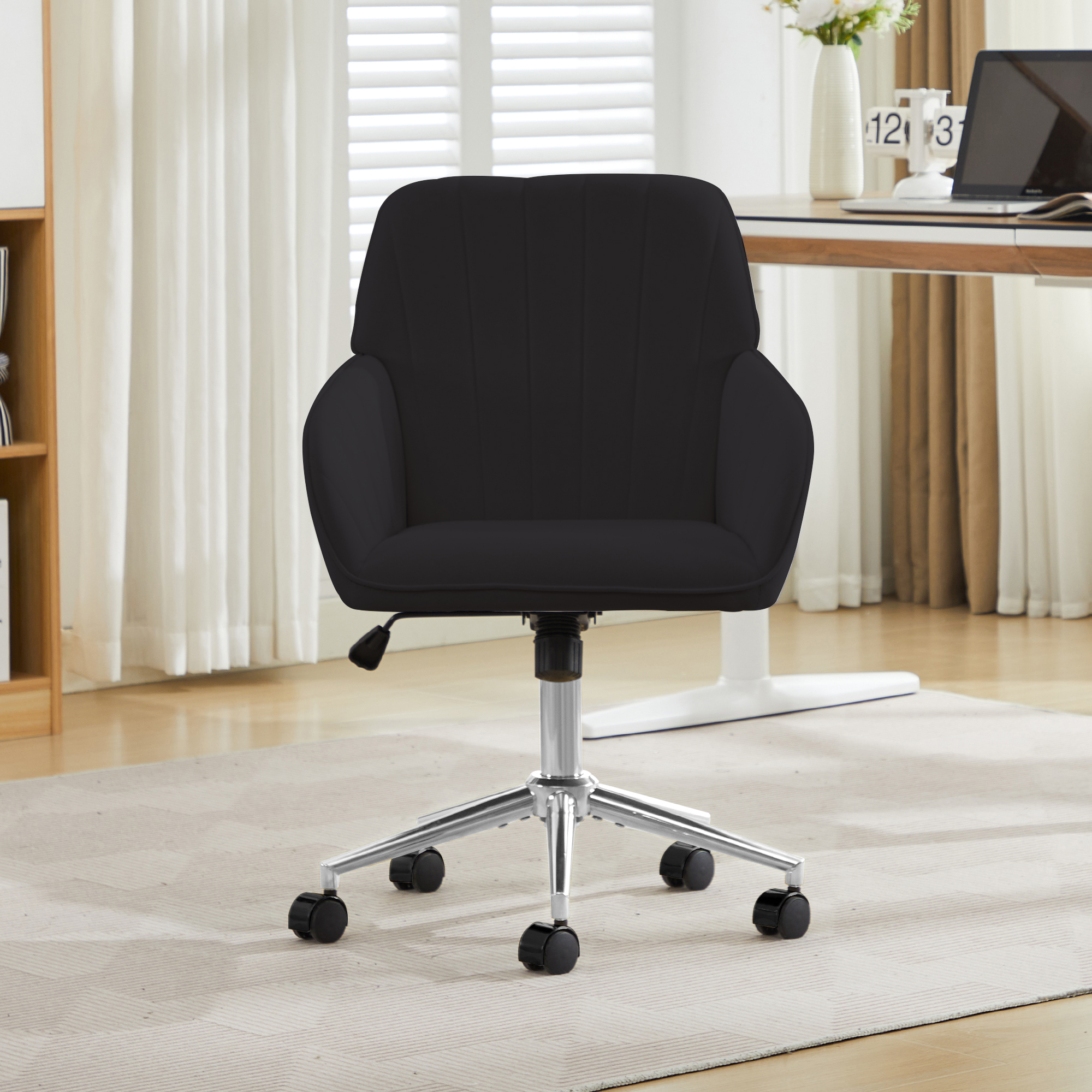 Chaise de bureau, 1 pièce, hauteur réglable, 60 x 60 x 97 cm, velours, noir - vue 3
