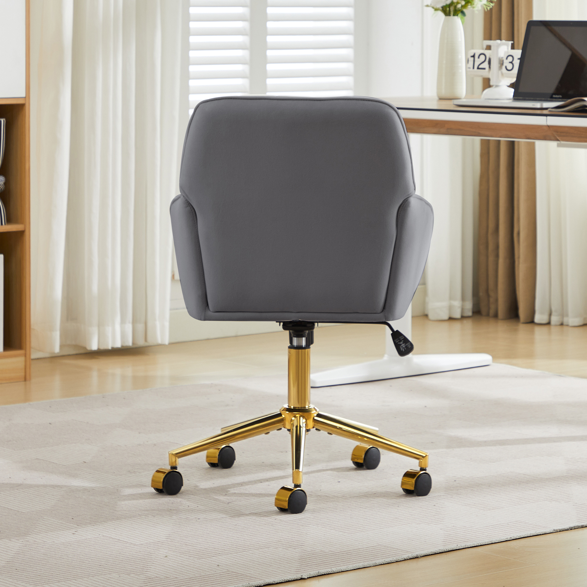 Chaise de bureau, 1 pièce, hauteur réglable, 60 x 60 x 97 cm, velours, gris - vue 3