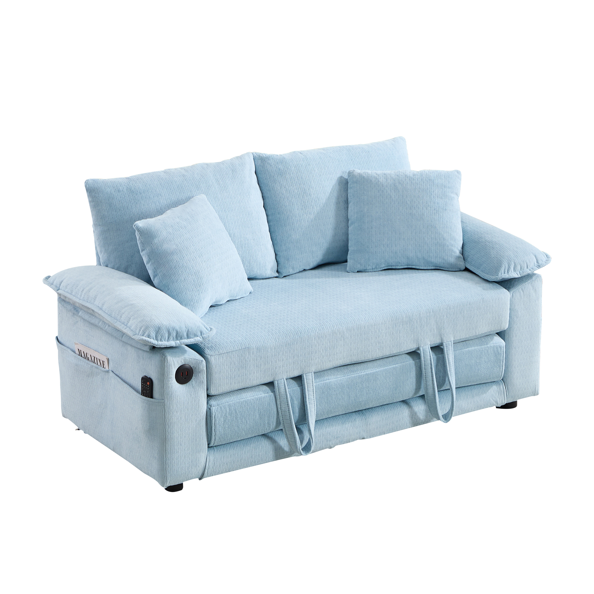 Fauteuil lounge en cuir véritable avec pieds en bois massif, Bleu, 135 x 66 x 80 cm 🪑 - présentation 1