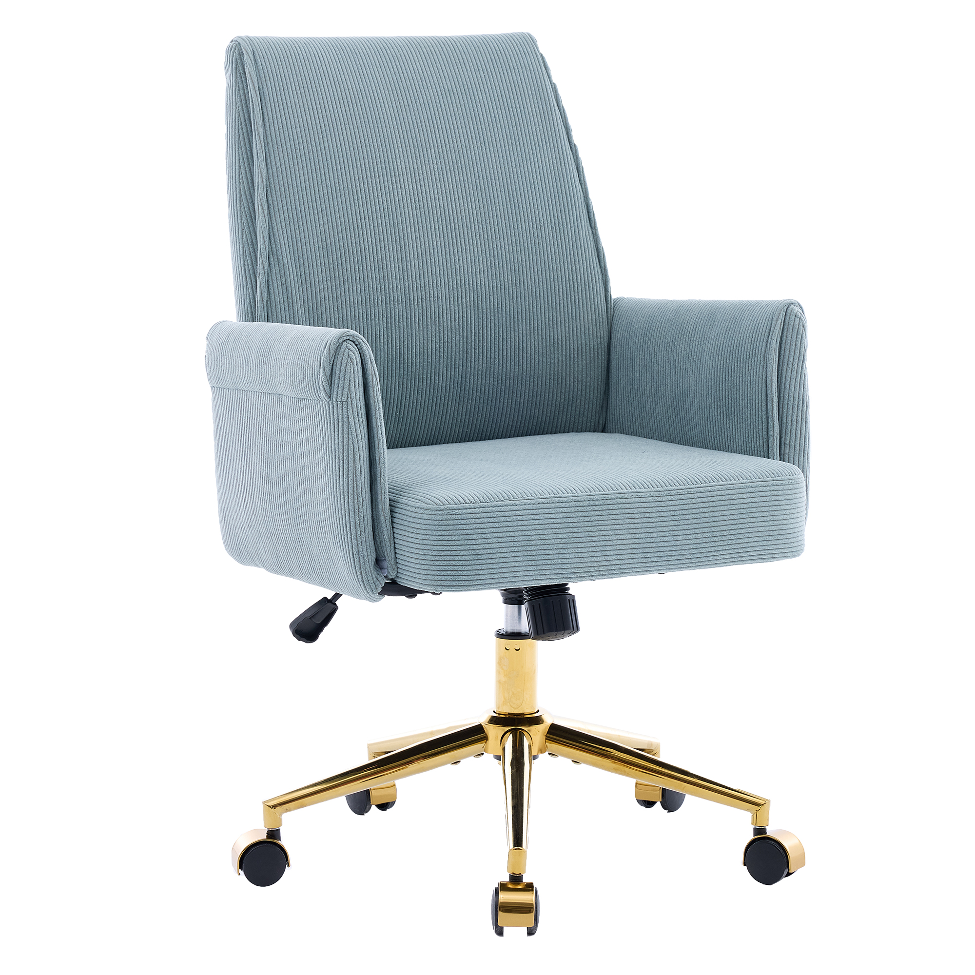 Chaise de bureau, 1 pièce, hauteur réglable, 65 x 63 x 107 cm, velours côtelé, bleu - vue 5