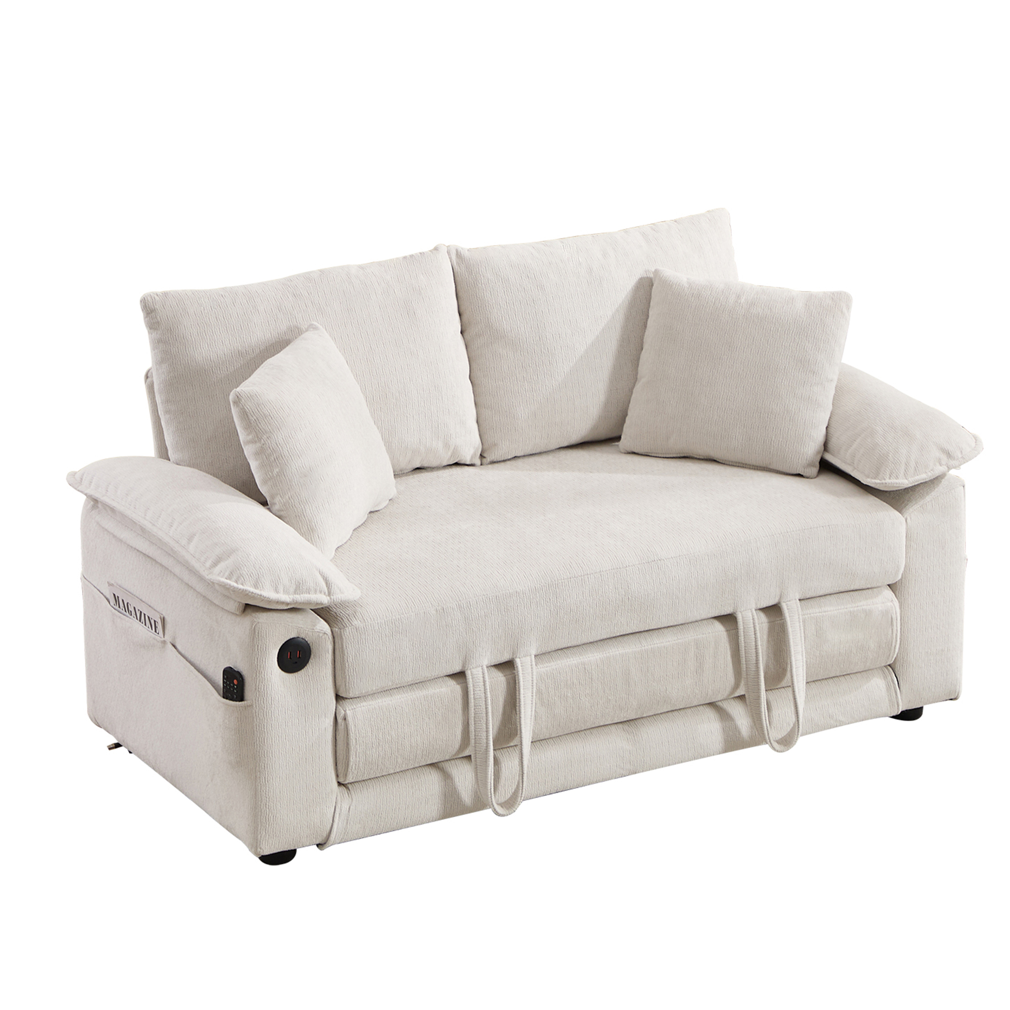 Fauteuil lounge en cuir véritable avec pieds en bois massif, Blanc, 135 x 66 x 80 cm 🪑 - présentation 1