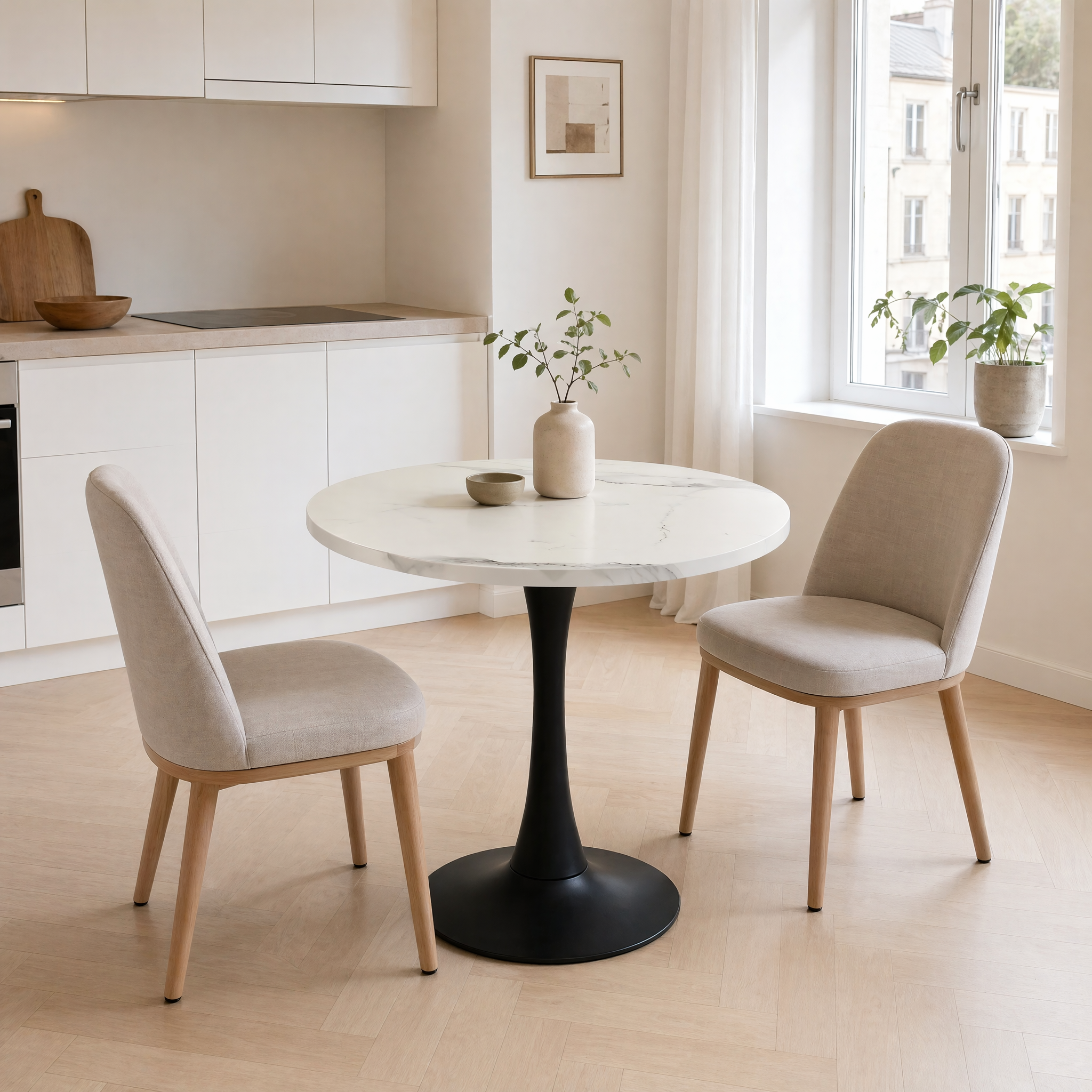 Table à manger, 80 x 80 x 76 cm, métal et bois, noir - vue 5