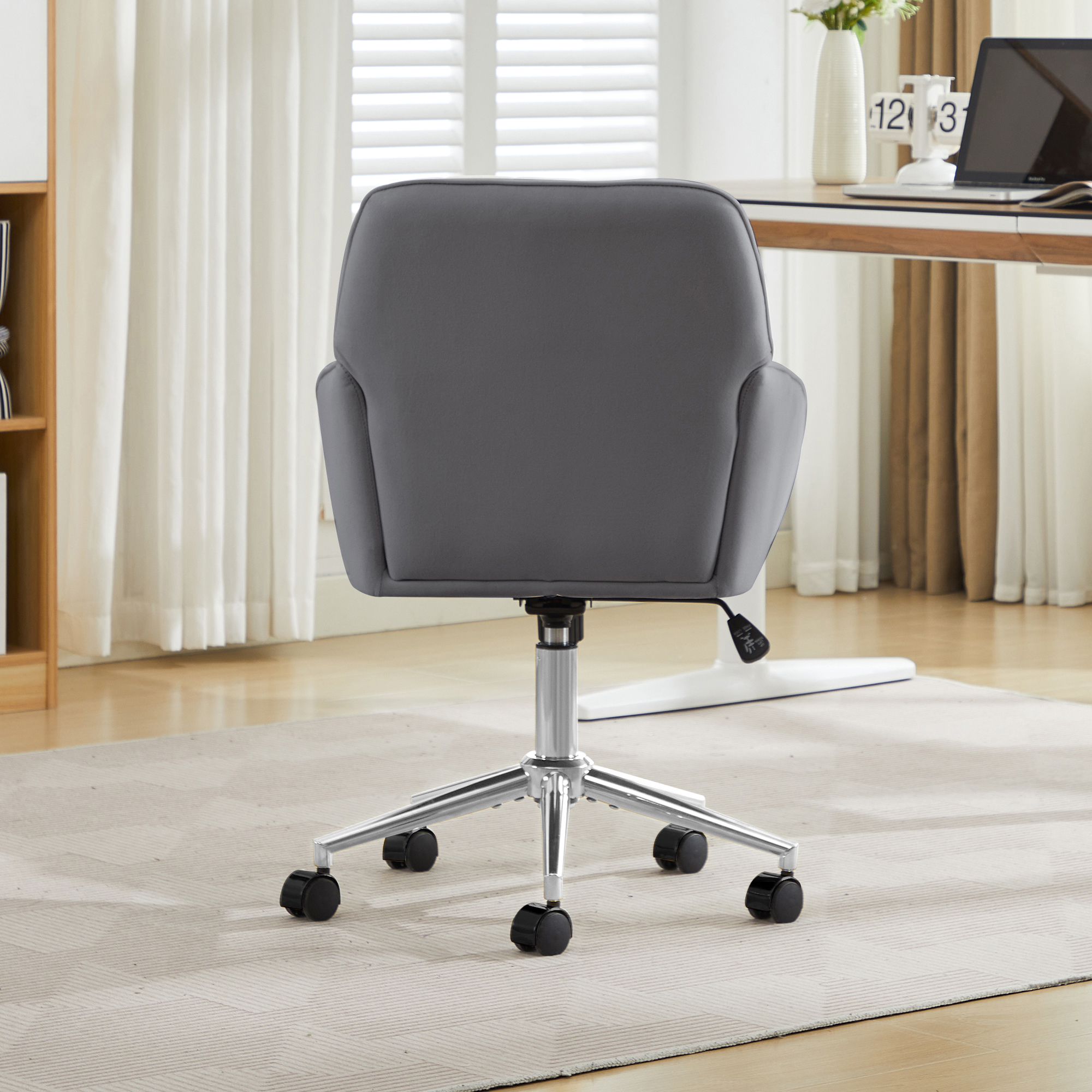 Chaise de bureau, 1 pièce, hauteur réglable, 60 x 60 x 97 cm, velours, gris - vue 3