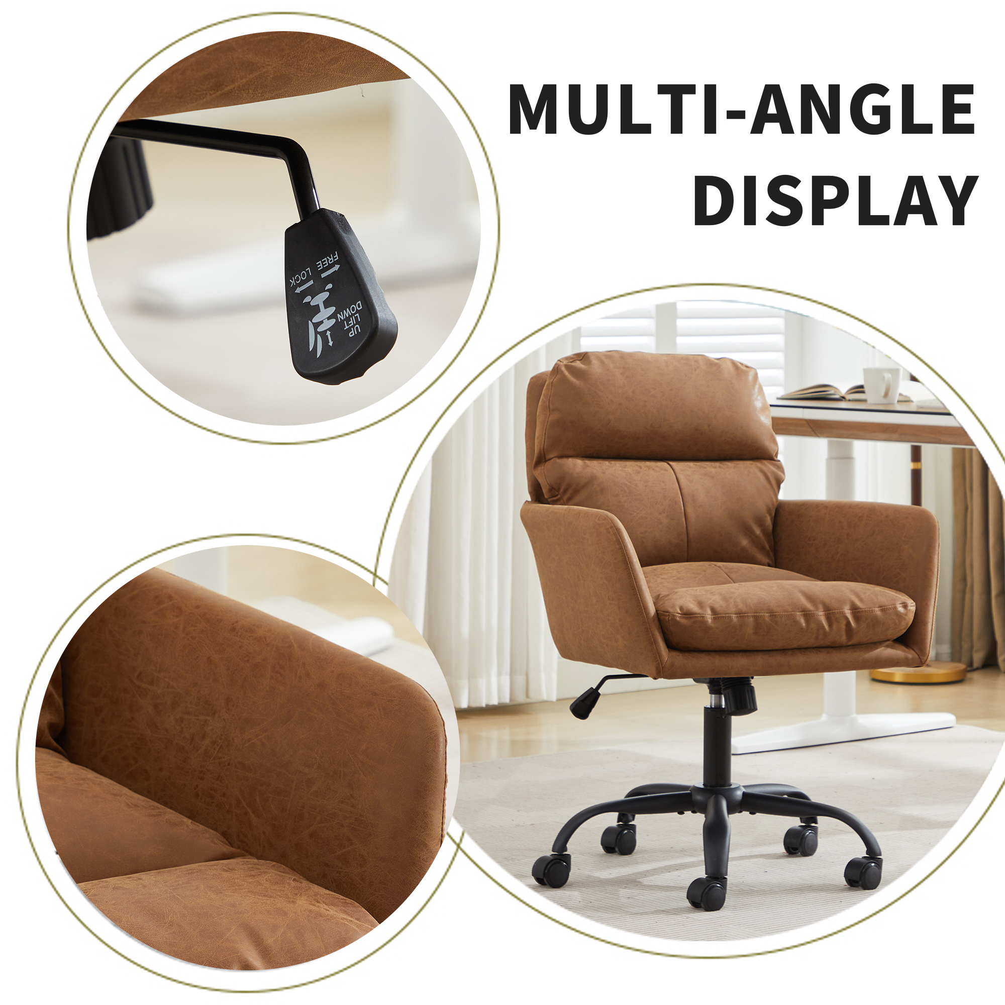 Chaise de bureau, 1 pièce, hauteur réglable, 71,58 x 60,5 x 102 cm, similicuir, noir - vue 6