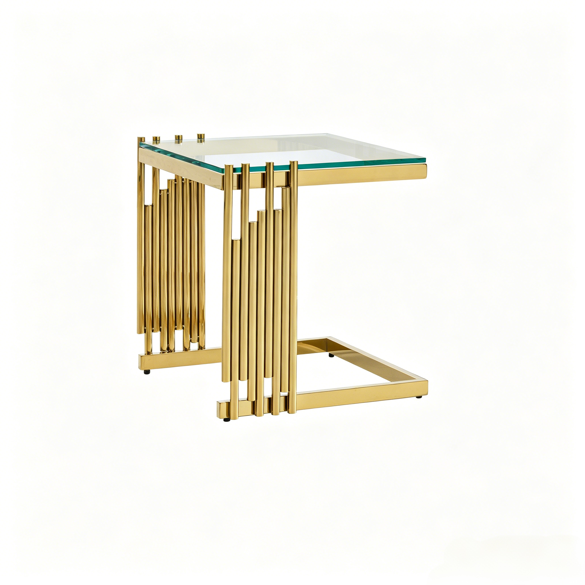 Ensemble de 2 tables basses gigognes en verre trempé, cadre acier inoxydable doré, design carré grand et petit, utilisation flexible, résistant aux chocs et rayures, pour salon, luxe et stabilité, look glamour - image 12