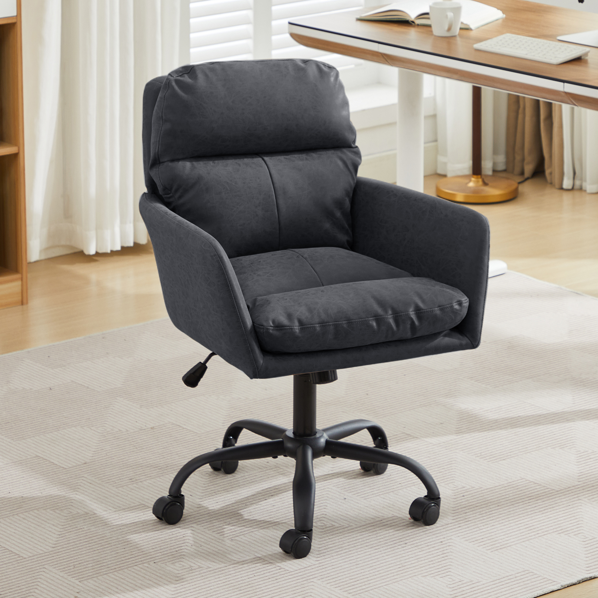 Chaise de bureau, 1 pièce, hauteur réglable, 71,58 x 60,5 x 102 cm, similicuir, noir - vue 1