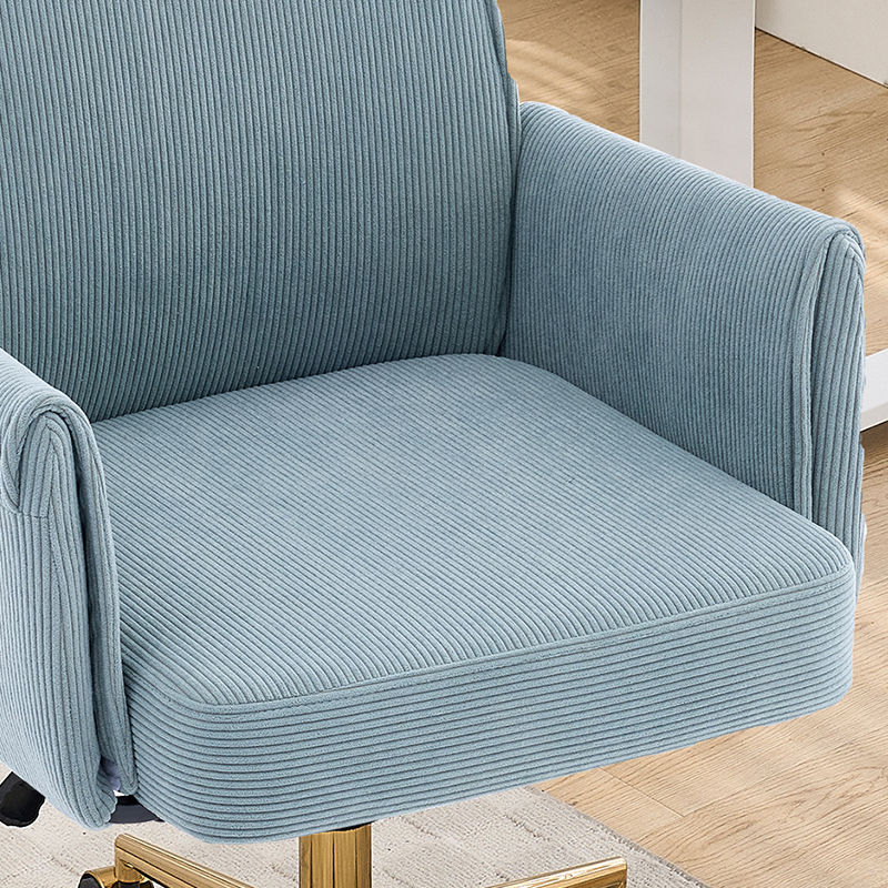Chaise de bureau, 1 pièce, hauteur réglable, 65 x 63 x 107 cm, velours côtelé, bleu - vue 4