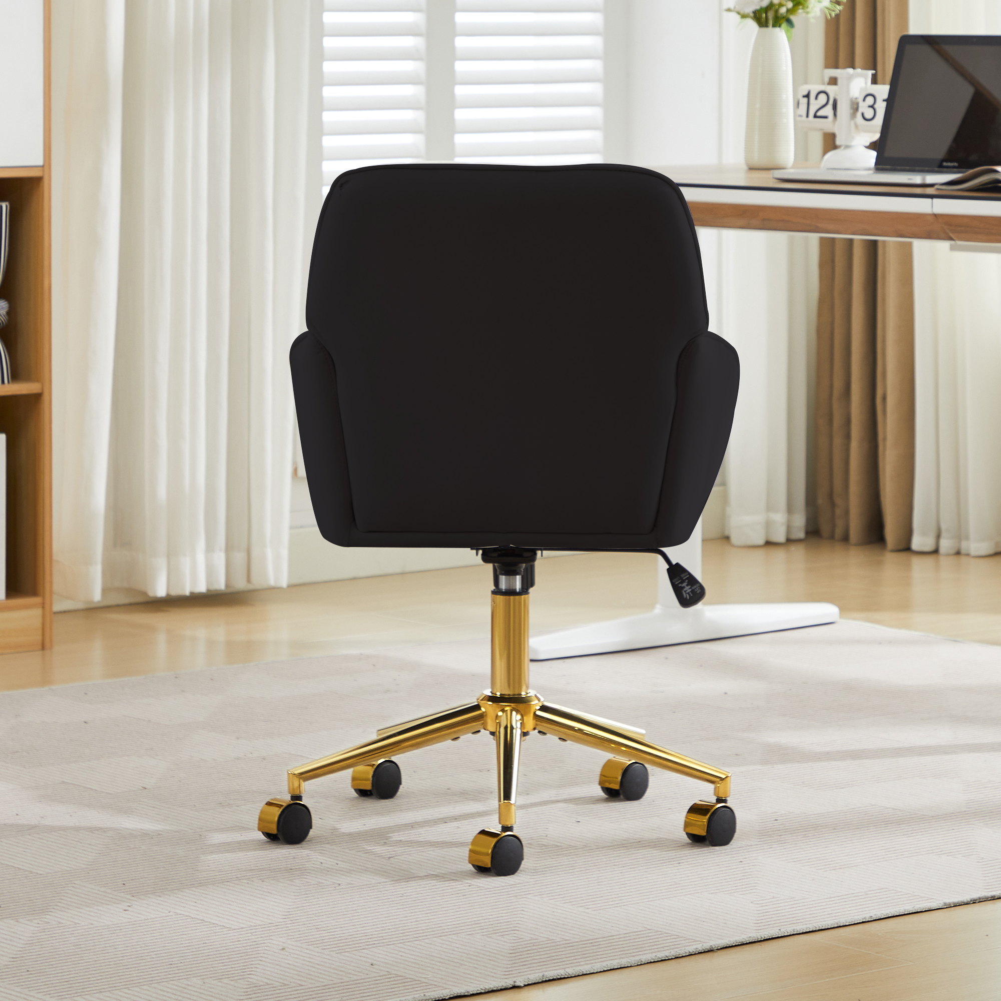 Chaise de bureau, 1 pièce, hauteur réglable, 60 x 60 x 97 cm, velours, noir - vue 3