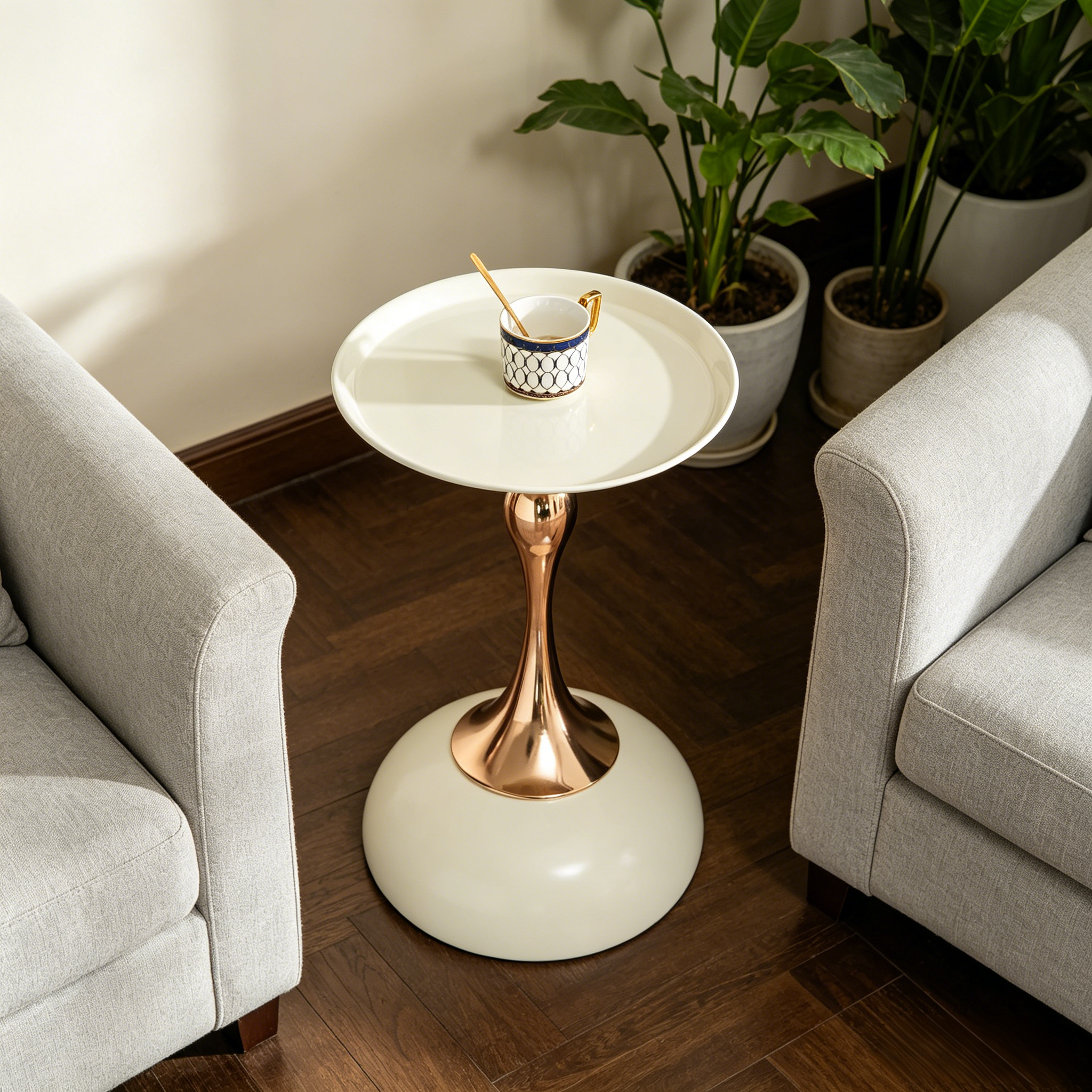 Table d’appoint ronde, table basse Ø 38 cm, acier, Blanc