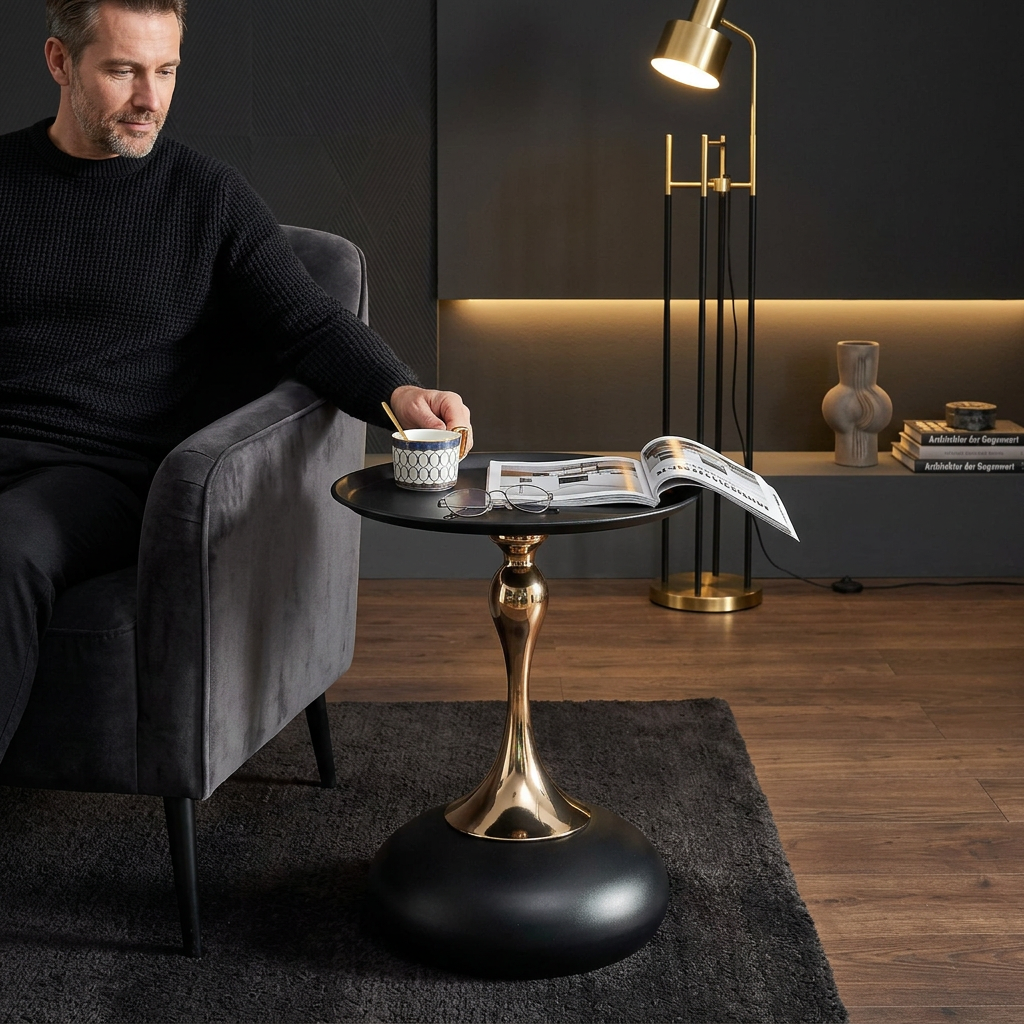 Table d’appoint ronde, table basse Ø 38 cm, acier, Noir