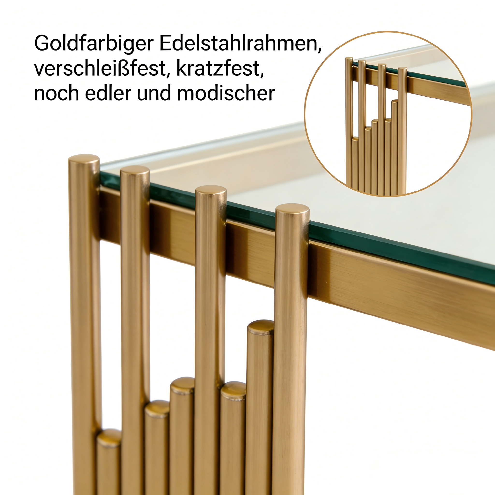 Ensemble de 2 tables basses gigognes en verre trempé, cadre acier inoxydable doré, design carré grand et petit, utilisation flexible, résistant aux chocs et rayures, pour salon, luxe et stabilité, look glamour - image 10