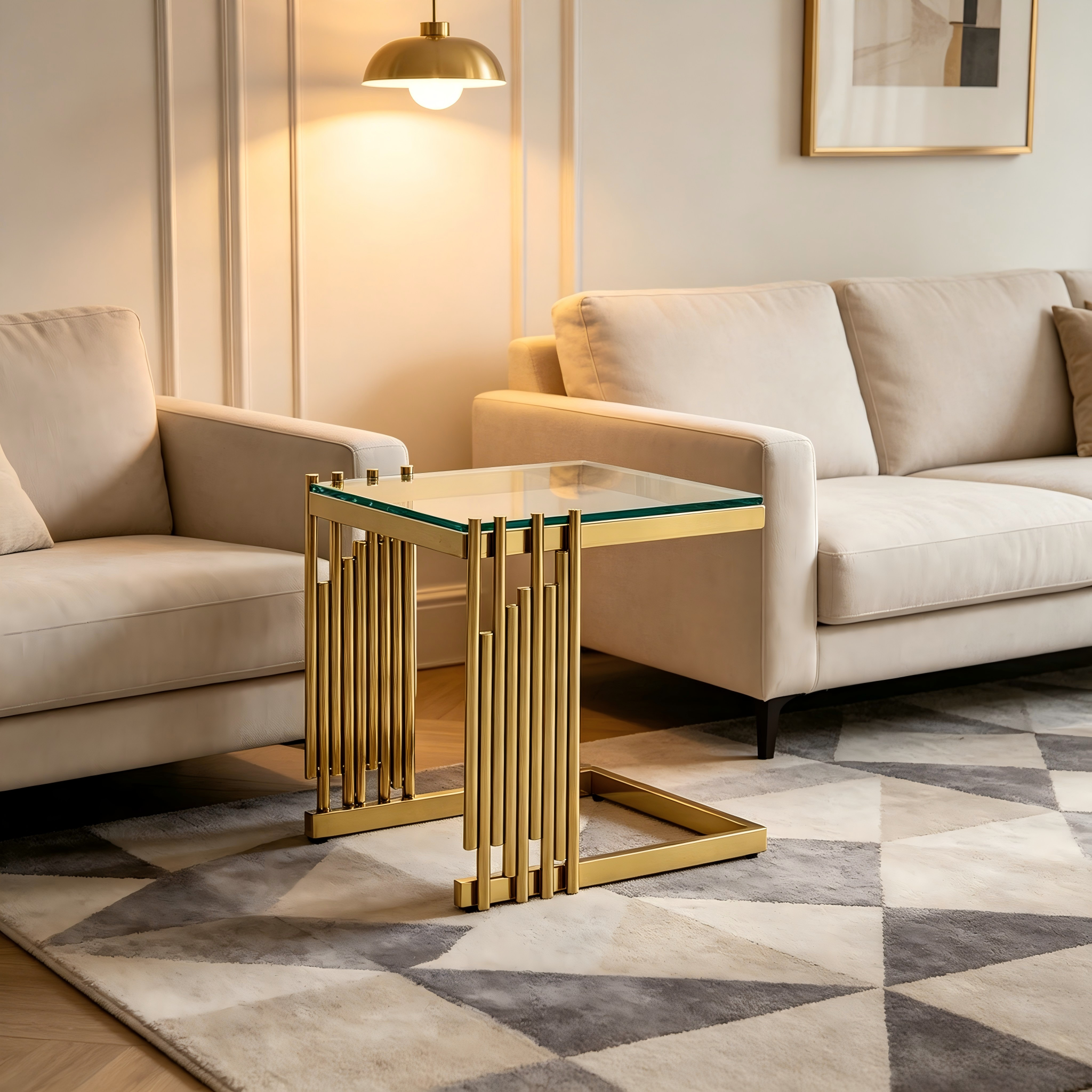 Ensemble de 2 tables basses gigognes en verre trempé, cadre acier inoxydable doré, design carré grand et petit, utilisation flexible, résistant aux chocs et rayures, pour salon, luxe et stabilité, look glamour - image 13
