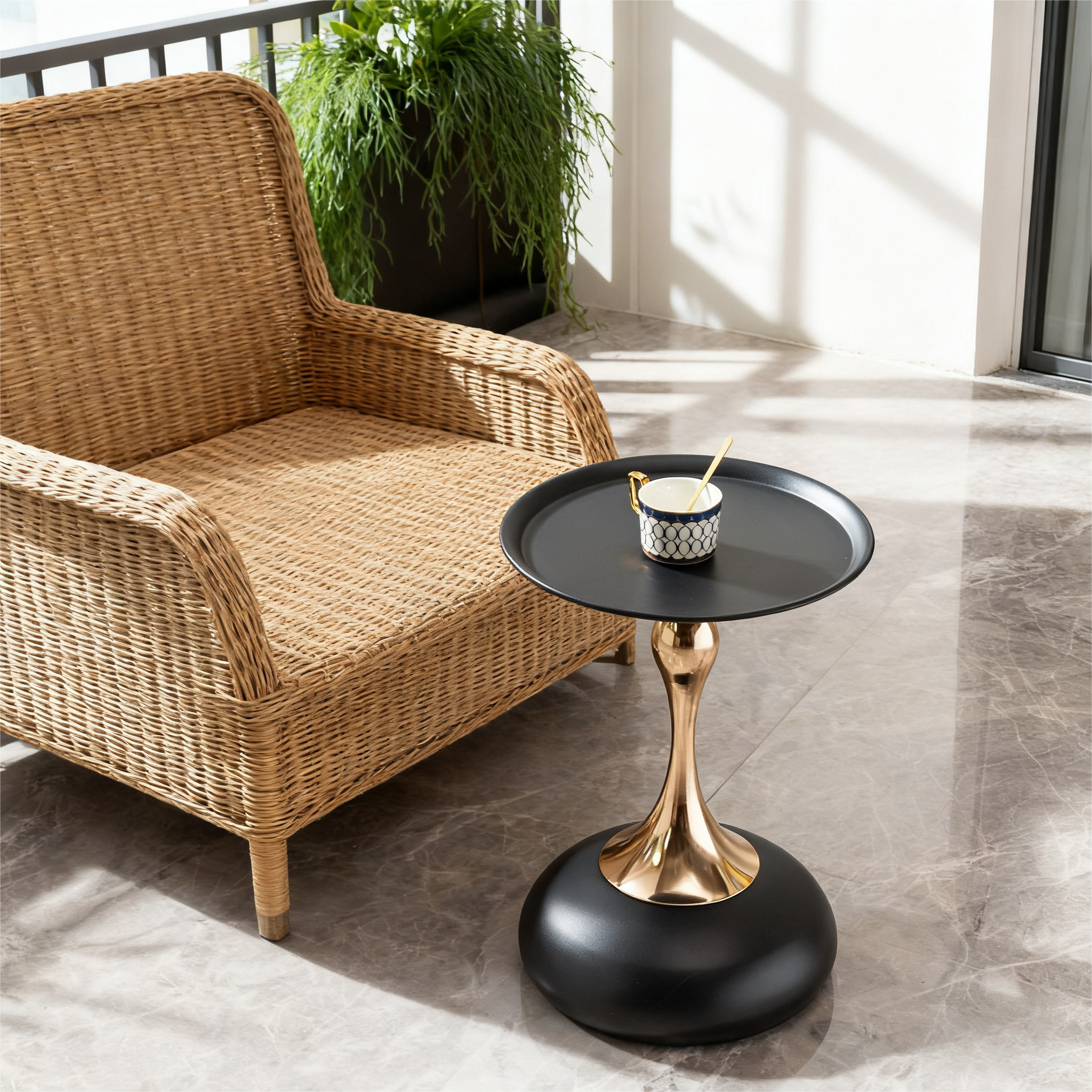 Table d’appoint ronde, table basse Ø 38 cm, acier, Noir