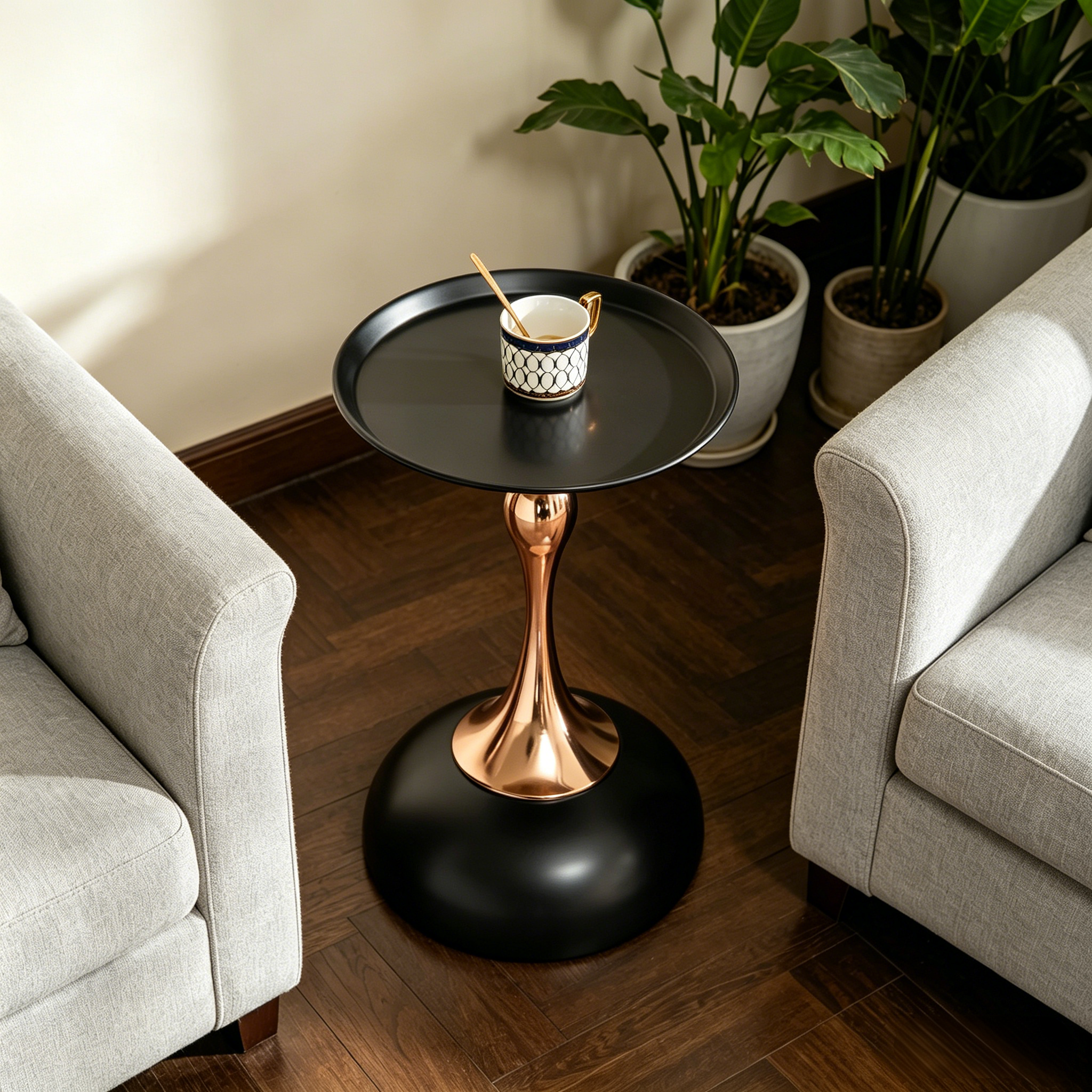Table d’appoint ronde, table basse Ø 38 cm, acier, Noir