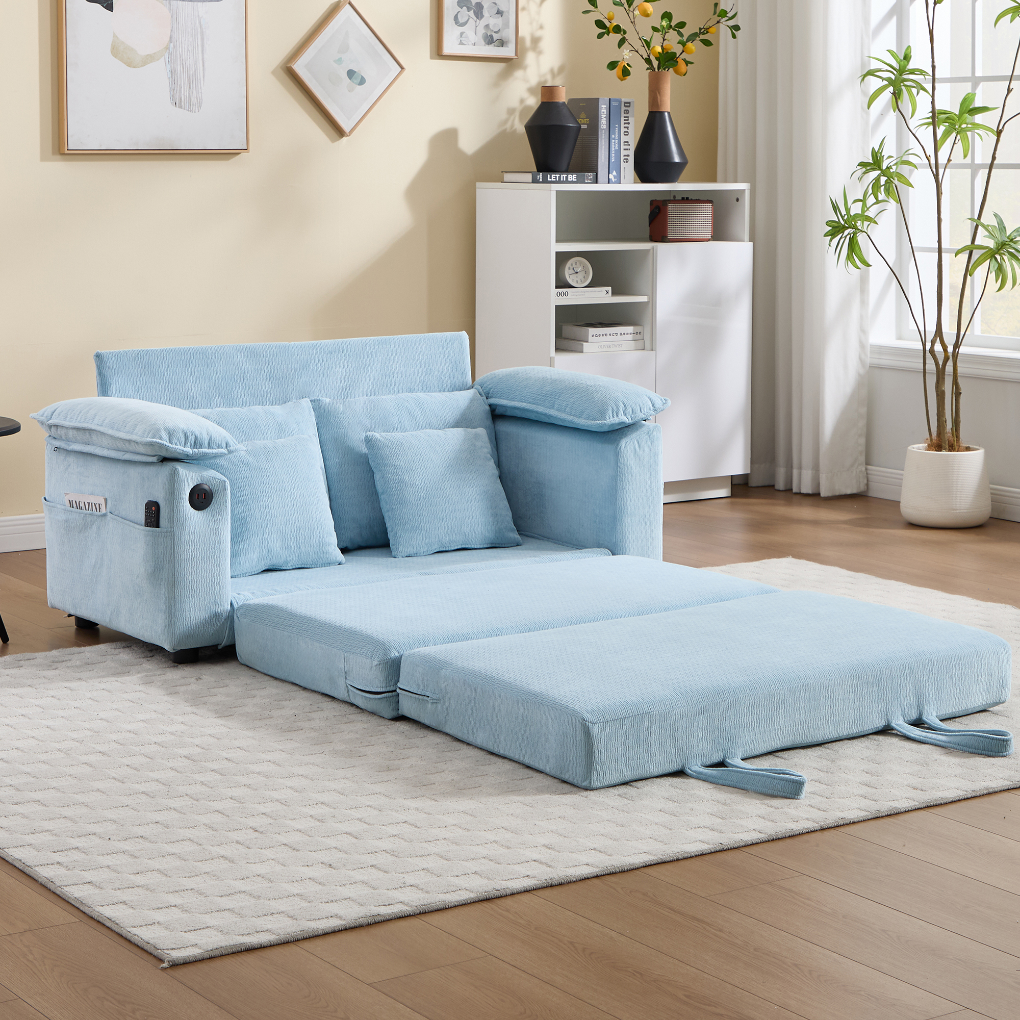 Fauteuil lounge en cuir véritable avec pieds en bois massif, Bleu, 135 x 66 x 80 cm 🪑 - vue principale 1