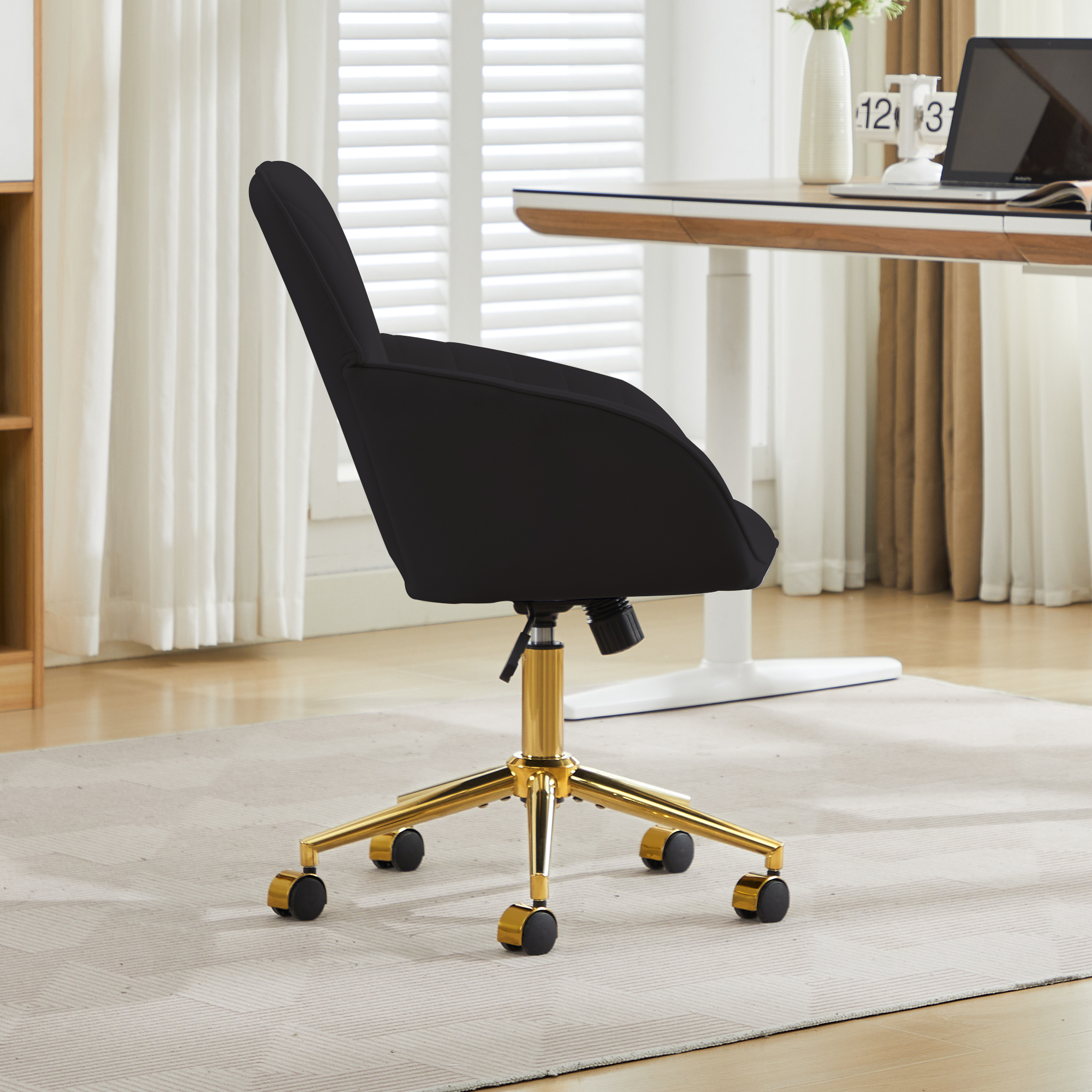 Chaise de bureau, 1 pièce, hauteur réglable, 60 x 60 x 97 cm, velours, noir - vue 4