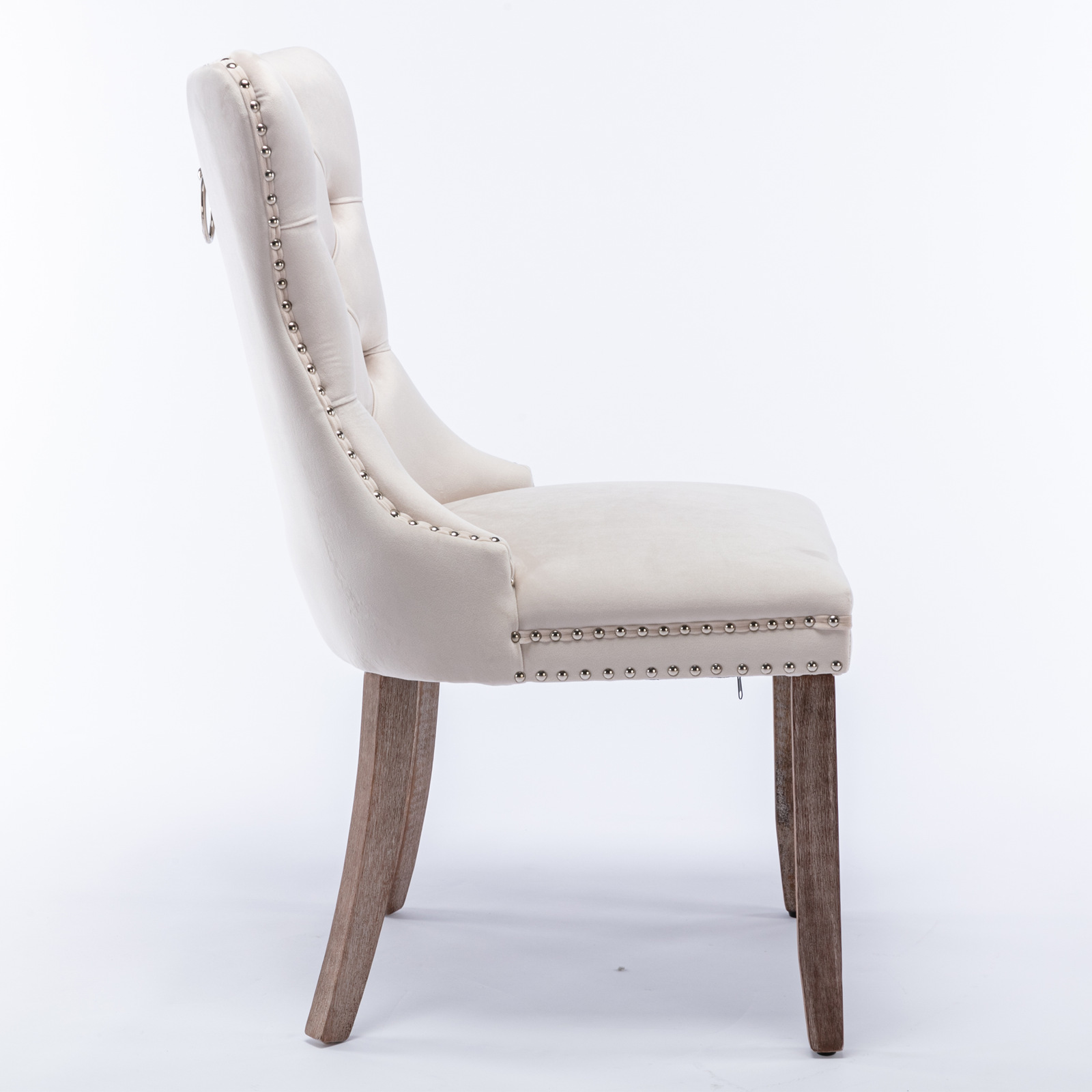 Chaise de salle à manger, lot de 2, finition capitonnée, 65 x 50 x 95 cm, tissu rembourré et bois massif, beige - vue 4