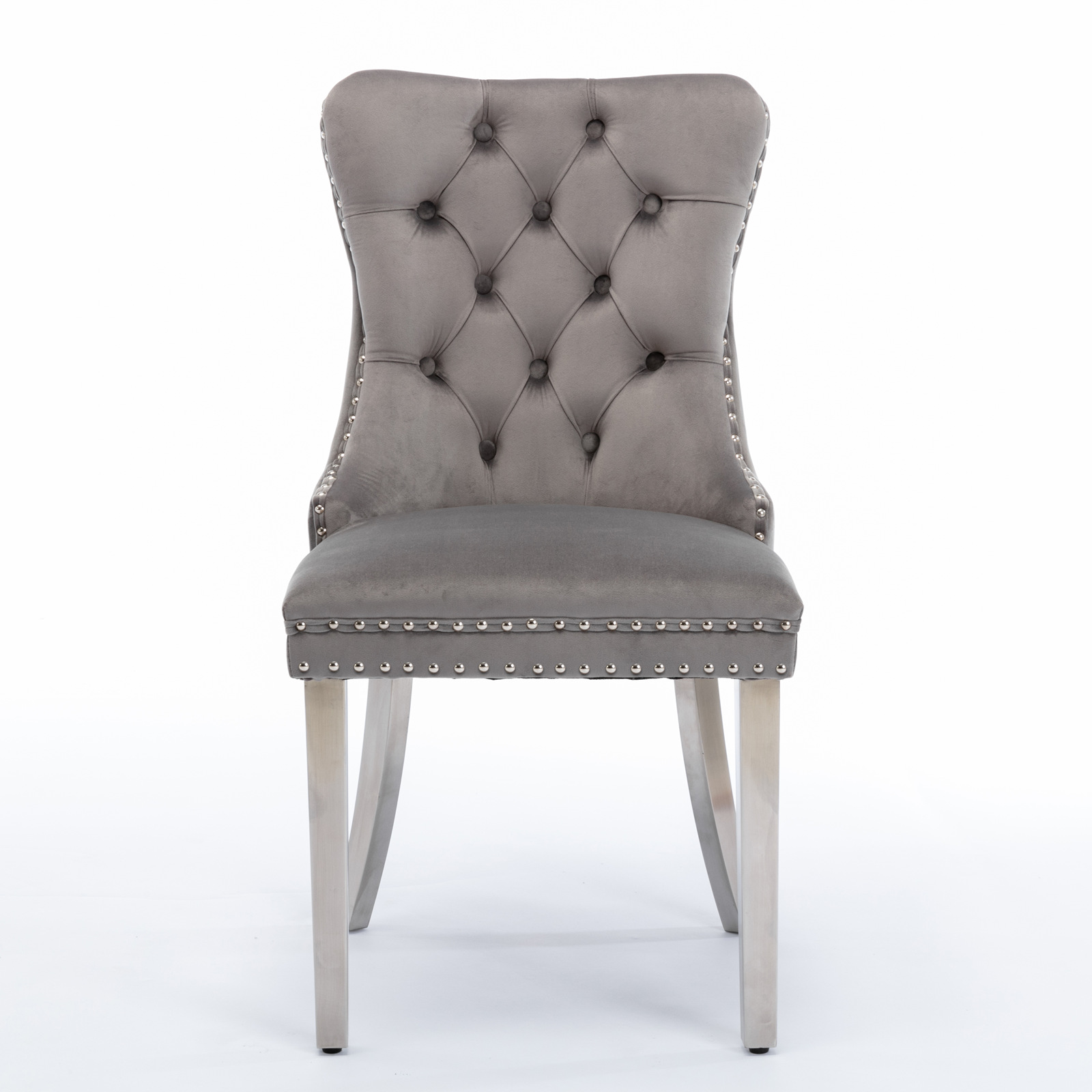 Chaise de salle à manger, lot de 2, finition capitonnée, 65 x 50 x 95 cm, tissu rembourré et bois massif, gris - vue 2
