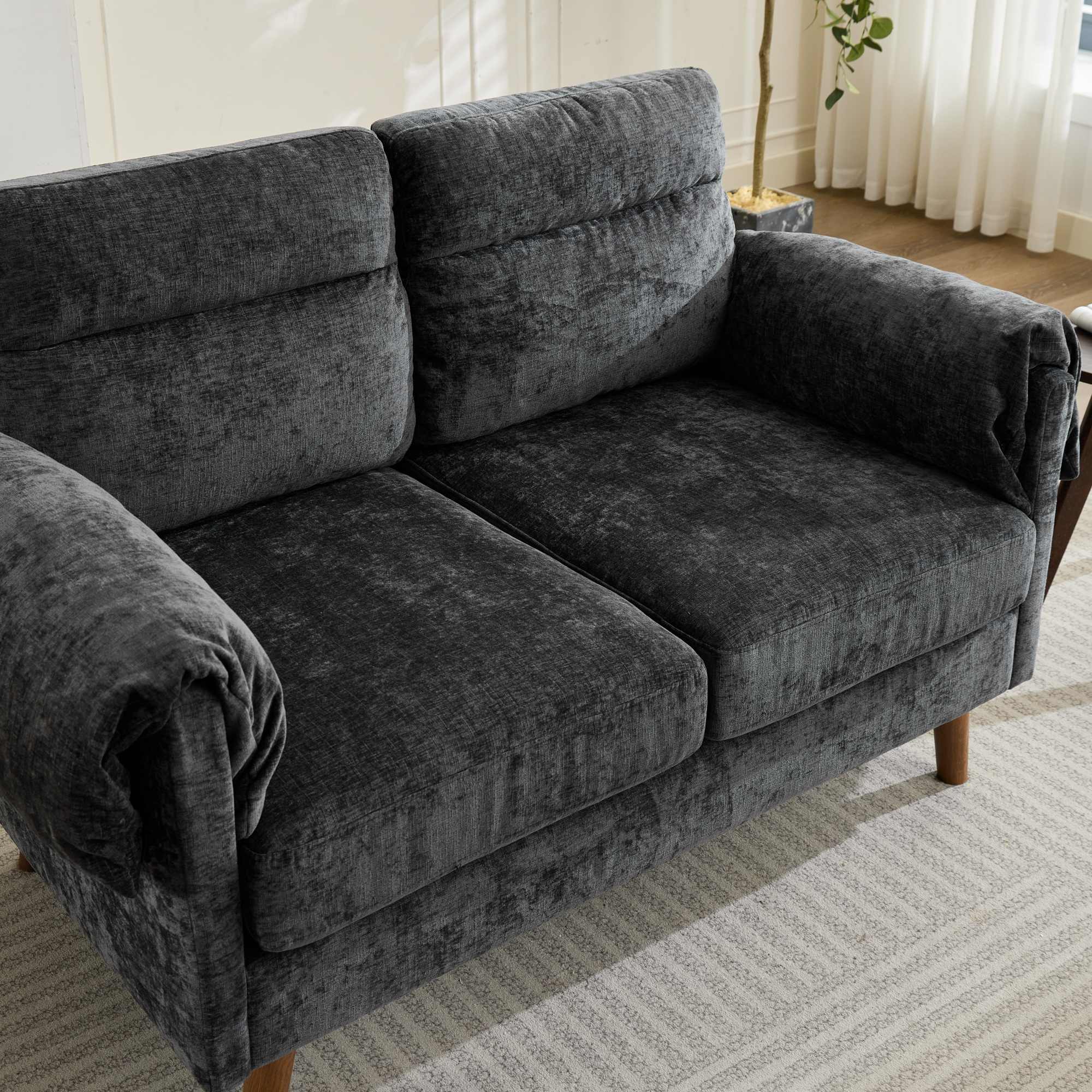 Canapé 70x124x85 cm en chenille Noir - vue principale 1