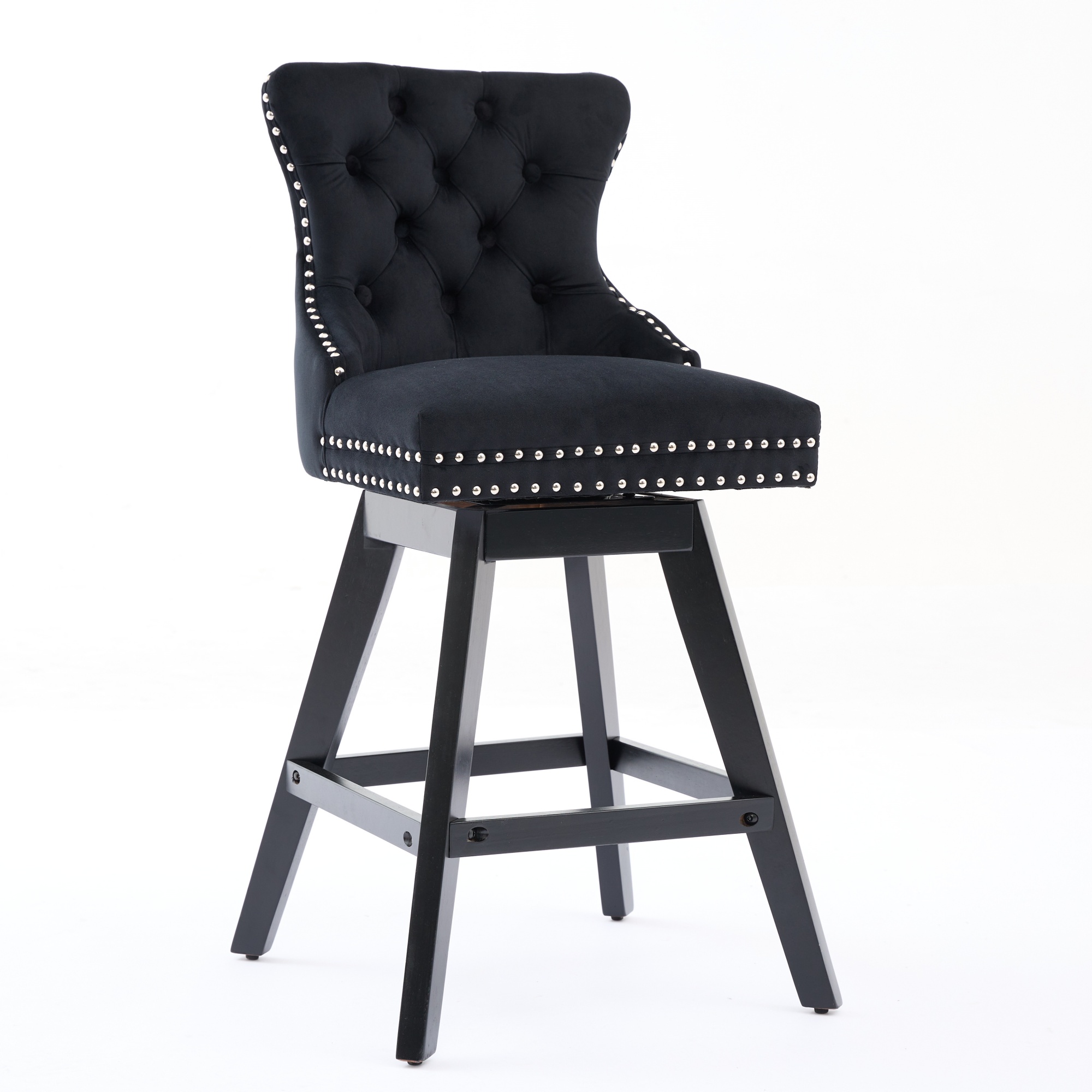 Tabouret de bar, lot de 2, rotation à 360°, finition capitonnée, 55 x 44,5 x 97,5 cm, velours et bois, noir - vue 3
