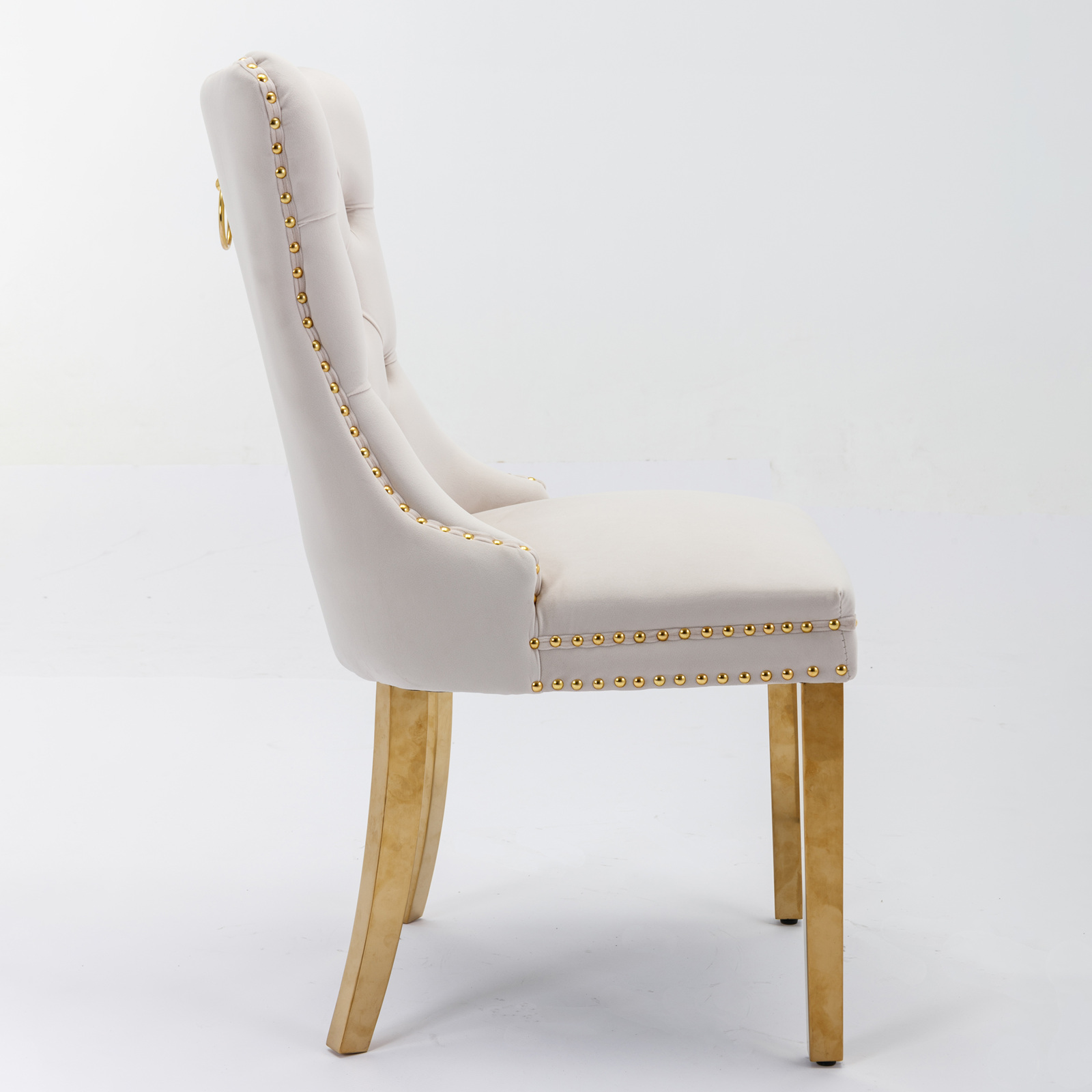 Chaise de salle à manger, lot de 2, finition capitonnée, 65 x 50 x 95 cm, tissu rembourré et bois massif, beige - vue 4