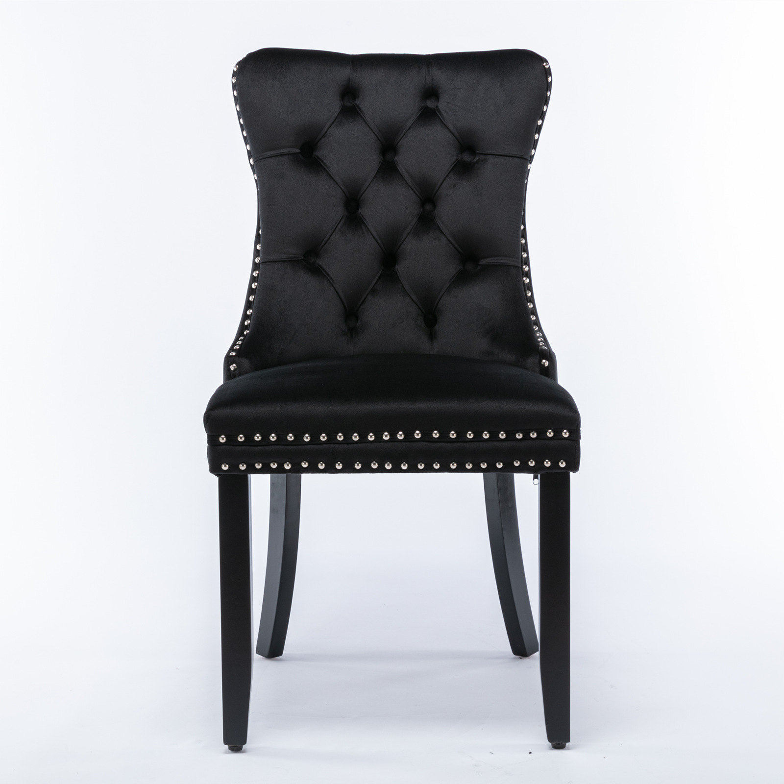 Chaise de salle à manger, lot de 2, finition capitonnée, 65 x 50 x 95 cm, tissu rembourré et bois massif, noir - vue 2