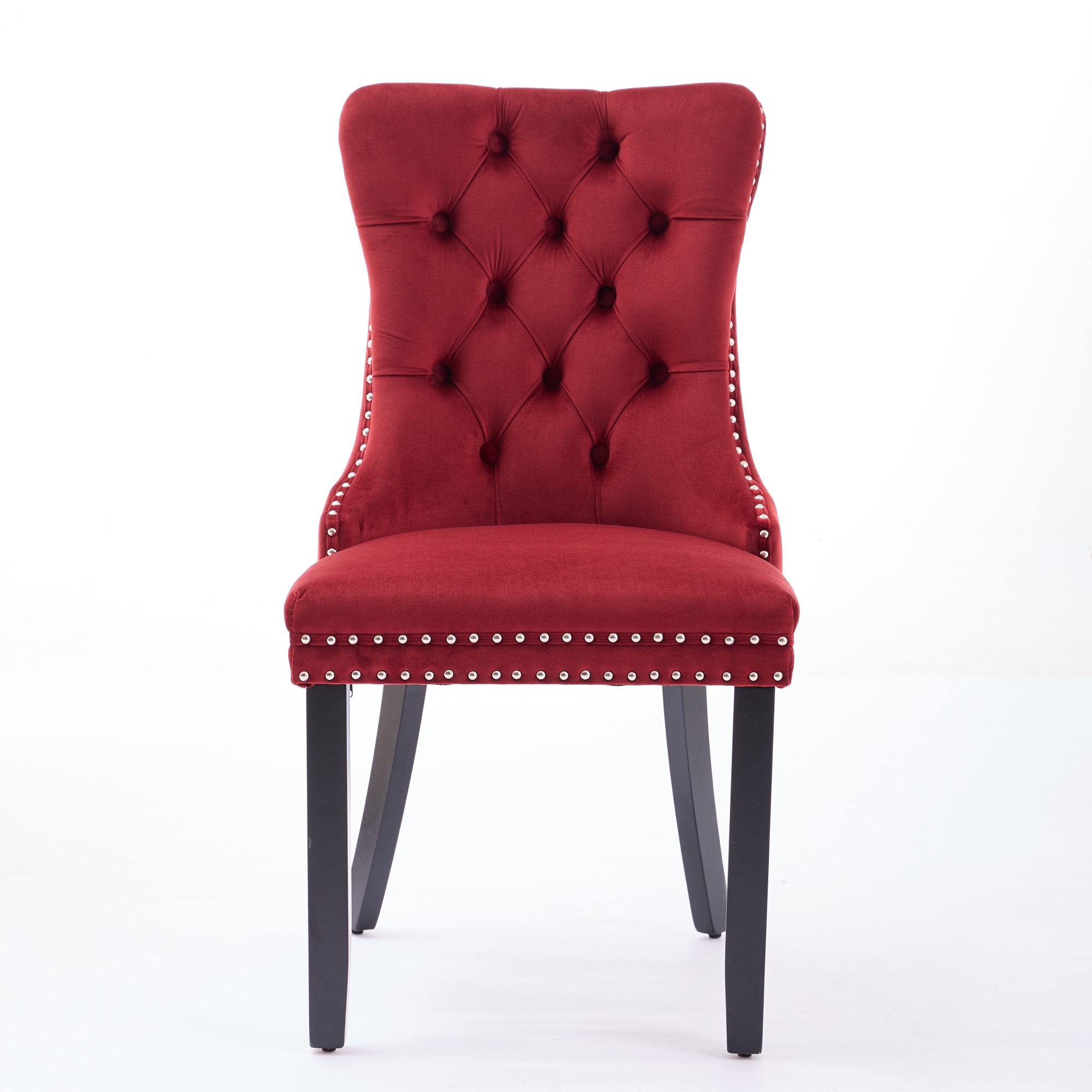 Chaise de salle à manger, lot de 2, finition capitonnée, 65 x 50 x 95 cm, tissu rembourré et bois massif, bois naturel - vue 2
