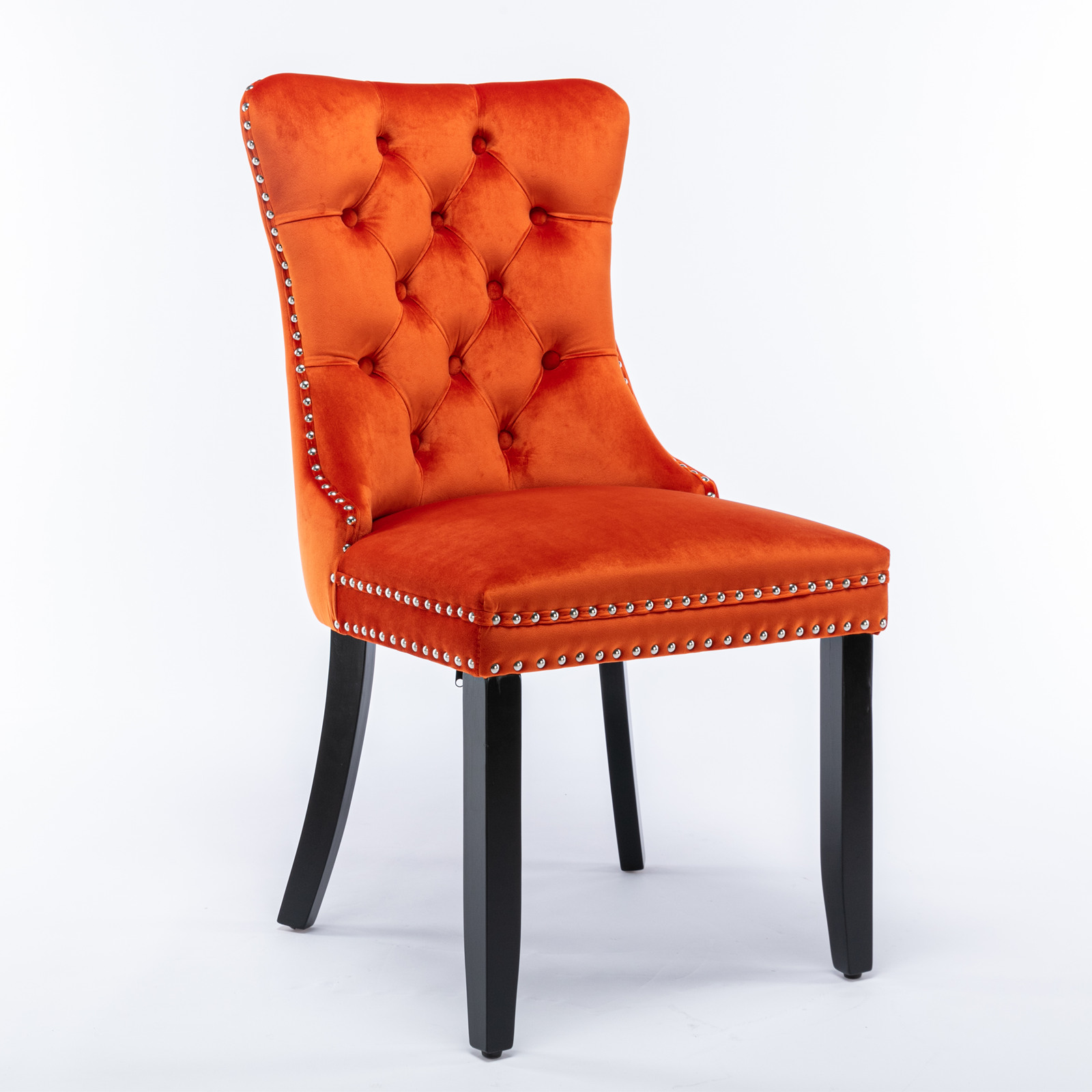 Chaise de salle à manger, lot de 2, finition capitonnée, 65 x 50 x 95 cm, tissu rembourré et bois massif, bois naturel - vue 3