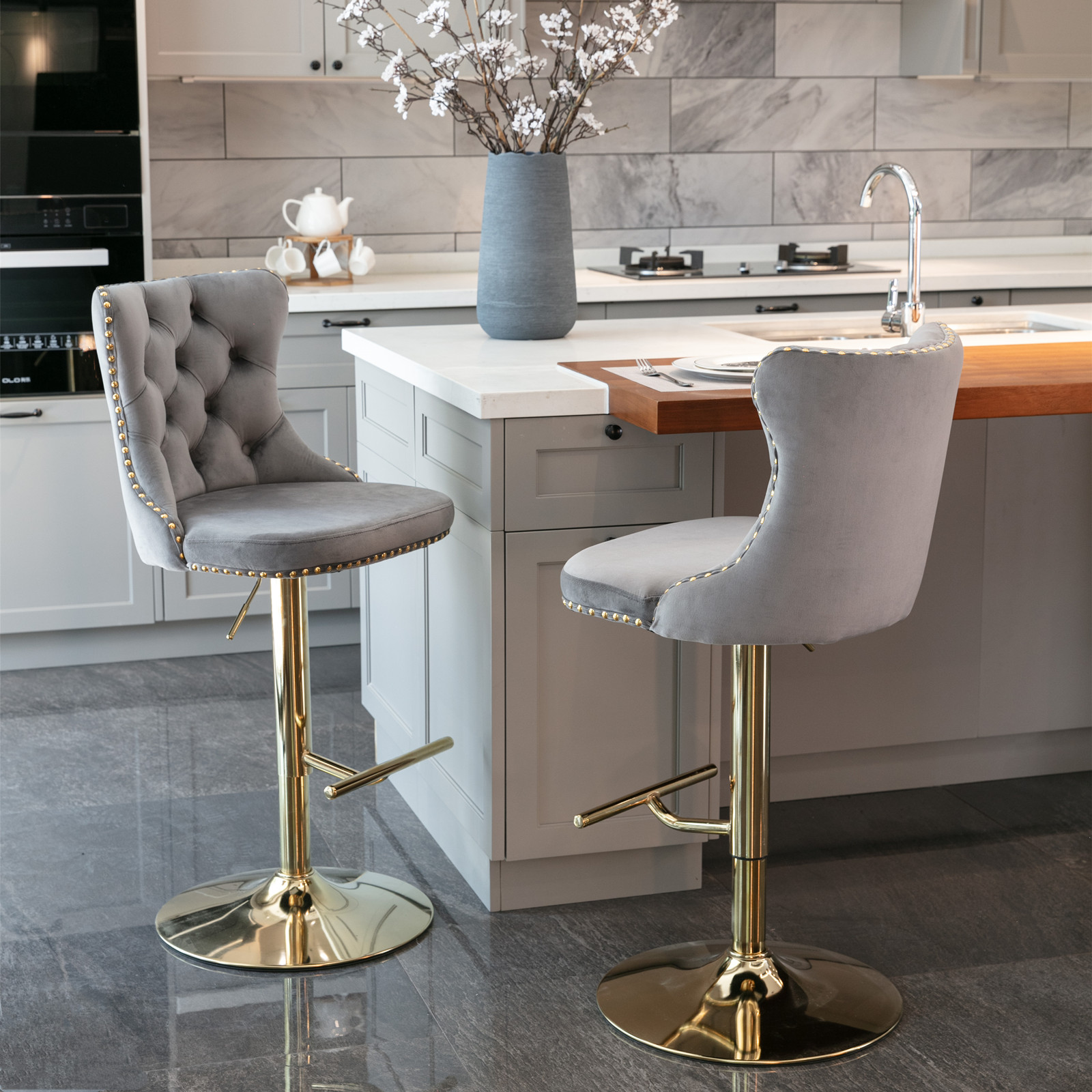 Lot de 2 tabourets de bar premium en velours avec - image 8