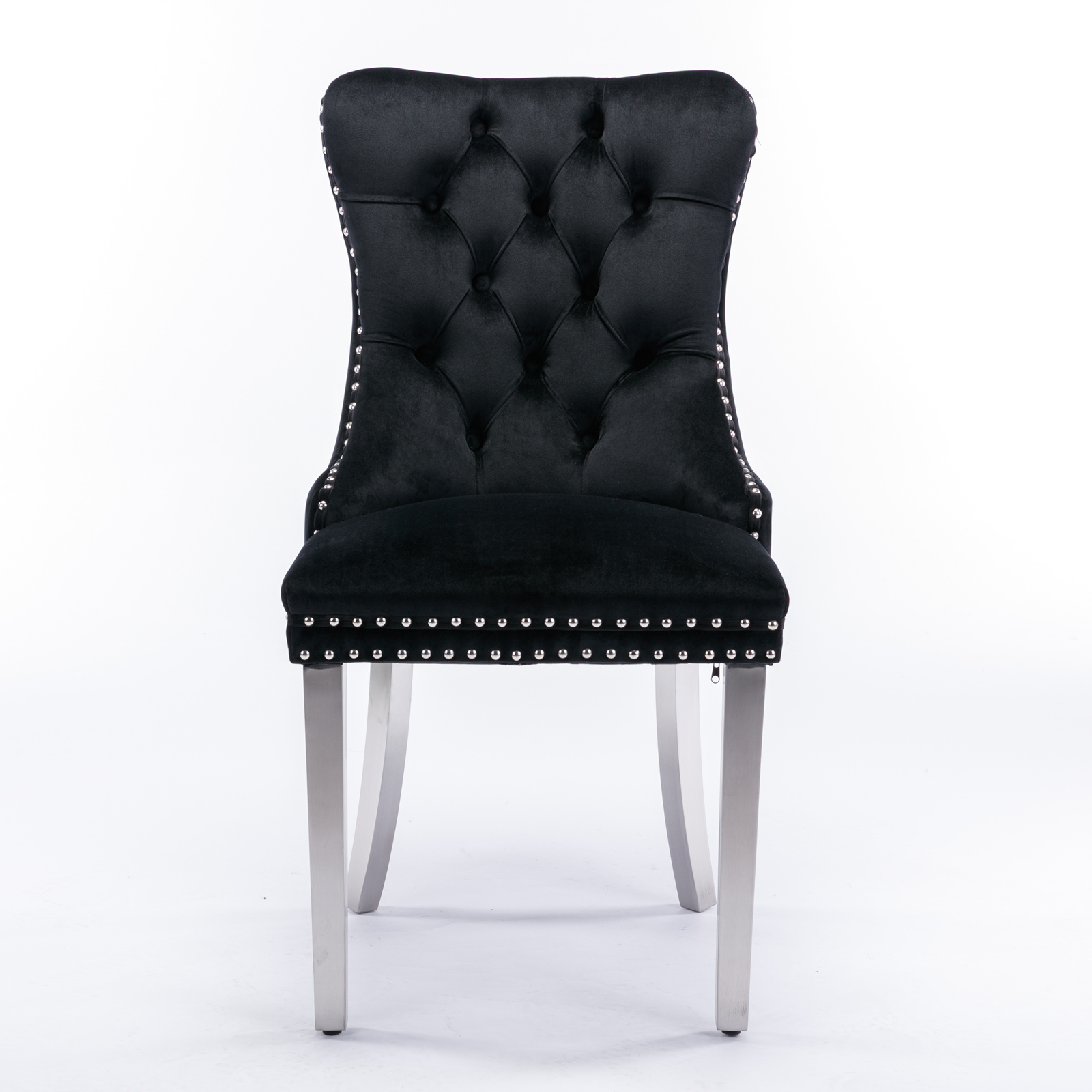 Chaise de salle à manger, lot de 2, finition capitonnée, 65 x 50 x 95 cm, tissu rembourré et bois massif, noir - vue 2